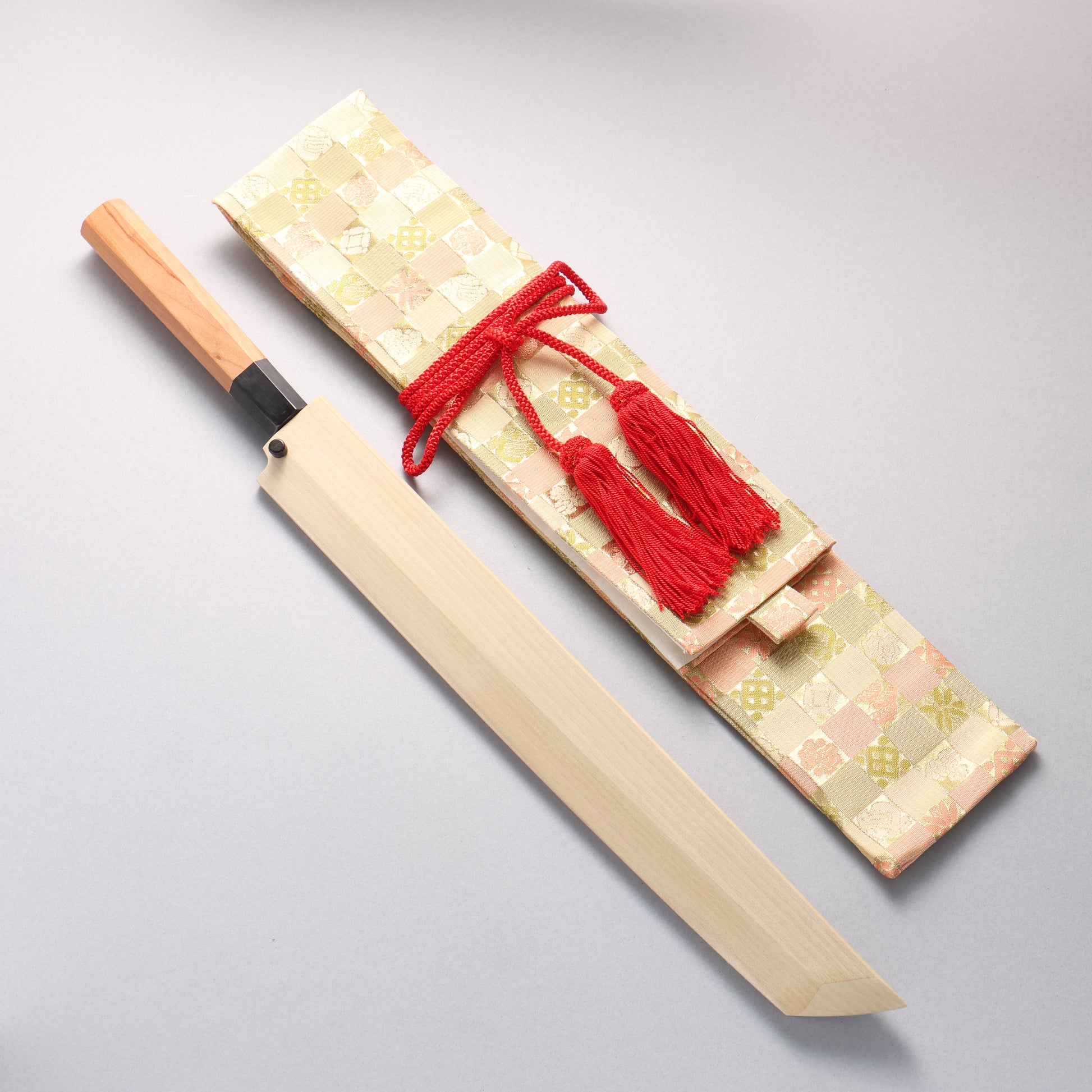 鐵泉 田中作 玉鋼 先丸柳刃包丁 315mm 山桜柄 鞘付き - 清助刃物