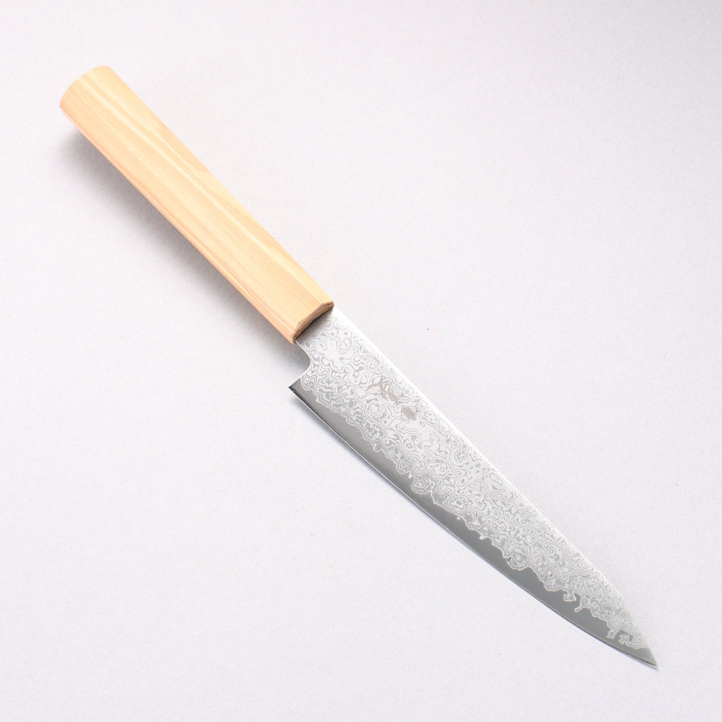 寛丈 V金10号 ダマスカス 切付ペティナイフ 150mm オリーブの木柄 - 清助刃物
