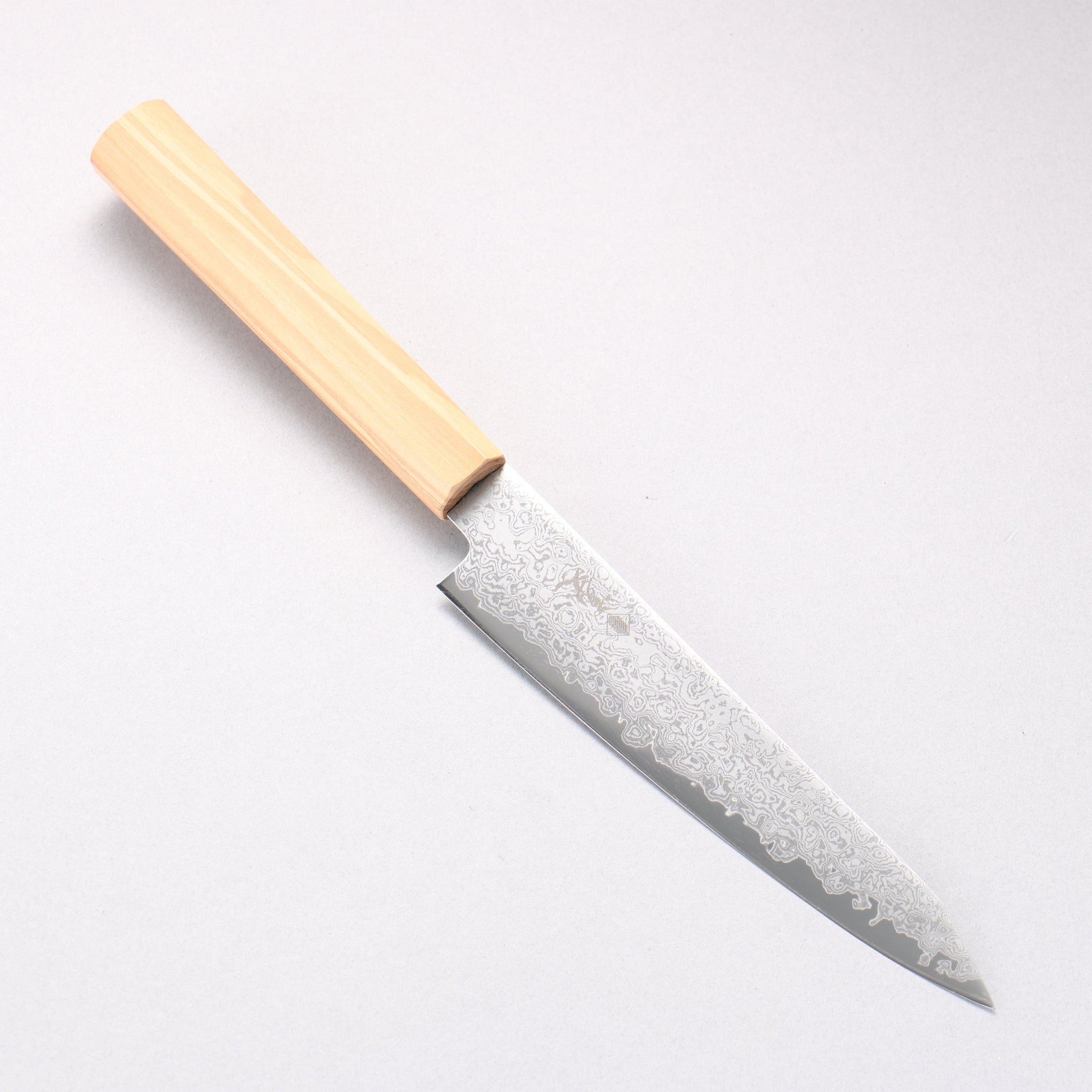 寛丈 V金10号 ダマスカス 切付ペティナイフ 150mm オリーブの木柄 - 清助刃物