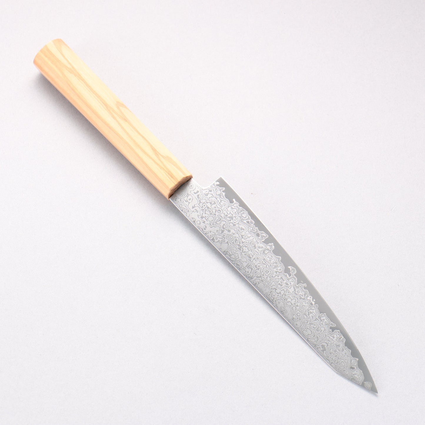 寛丈 V金10号 ダマスカス 切付ペティナイフ 150mm オリーブの木柄 - 清助刃物