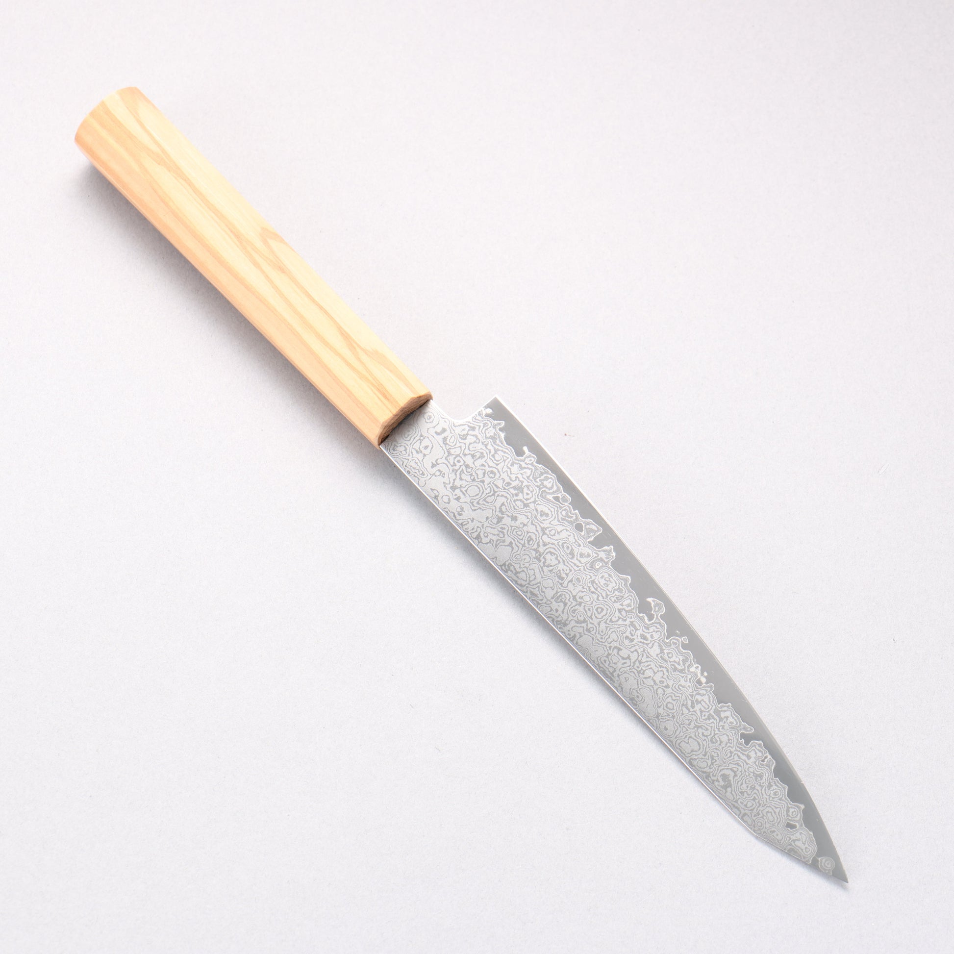 寛丈 V金10号 ダマスカス 切付ペティナイフ 150mm オリーブの木柄 - 清助刃物