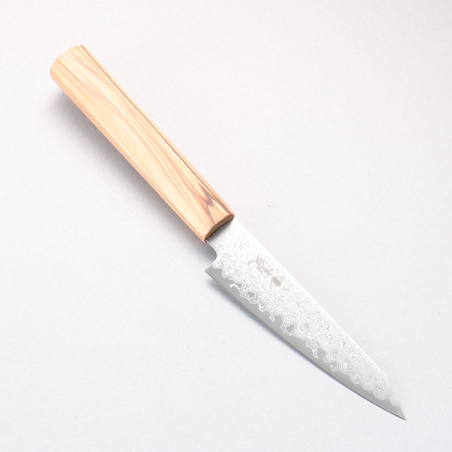 寛丈 V金10号 ダマスカス 切付ペティナイフ 120mm オリーブの木柄 - 清助刃物