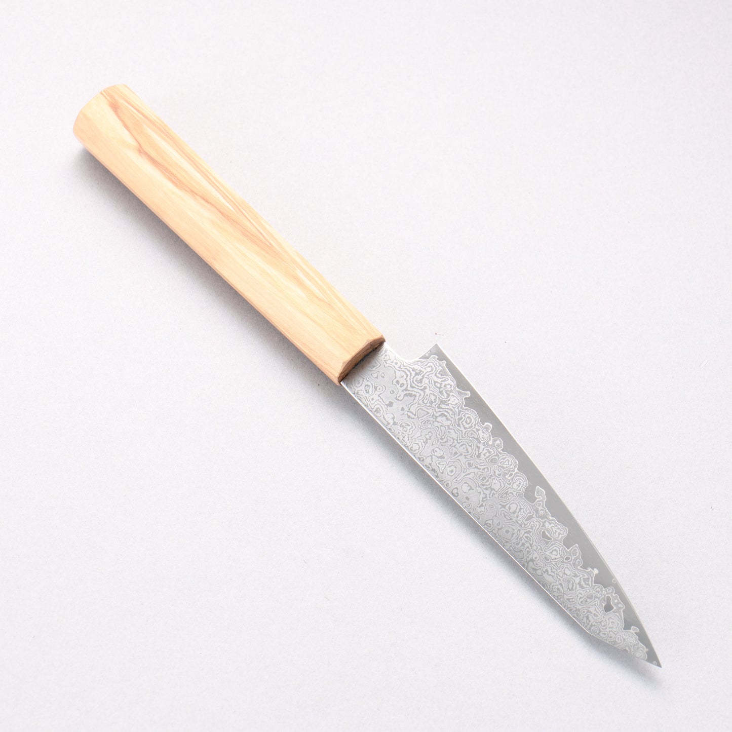 寛丈 V金10号 ダマスカス 切付ペティナイフ 120mm オリーブの木柄 - 清助刃物