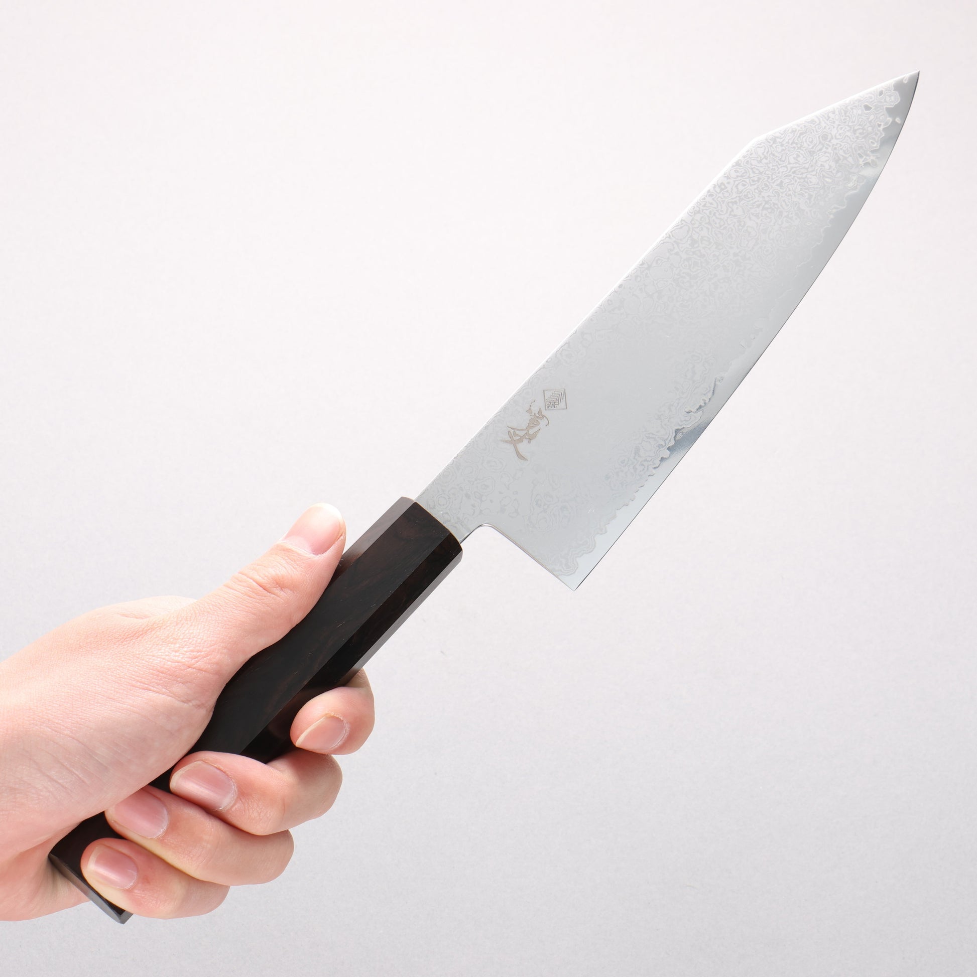 寛丈 V金10号 ダマスカス 切付三徳包丁 180mm 黒檀柄 - 清助刃物