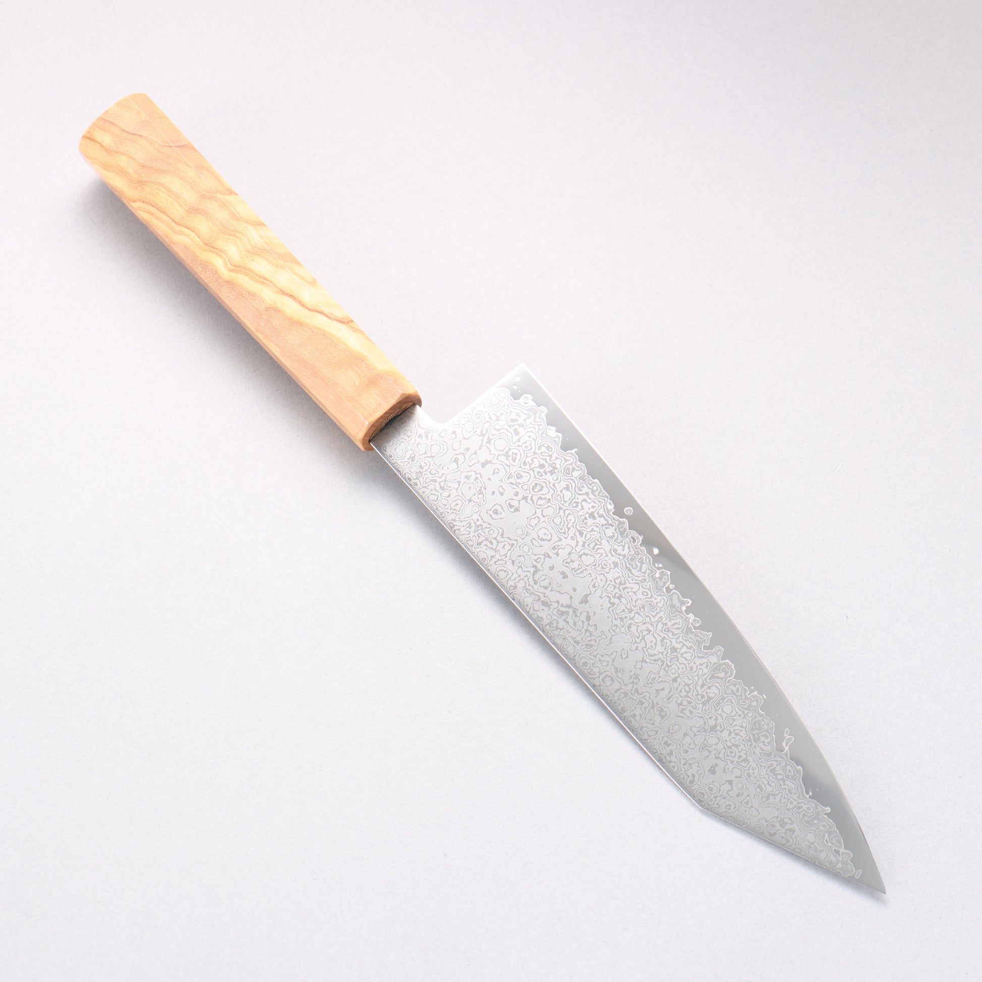 寛丈 V金10号 ダマスカス 切付三徳包丁 180mm オリーブの木柄 - 清助刃物