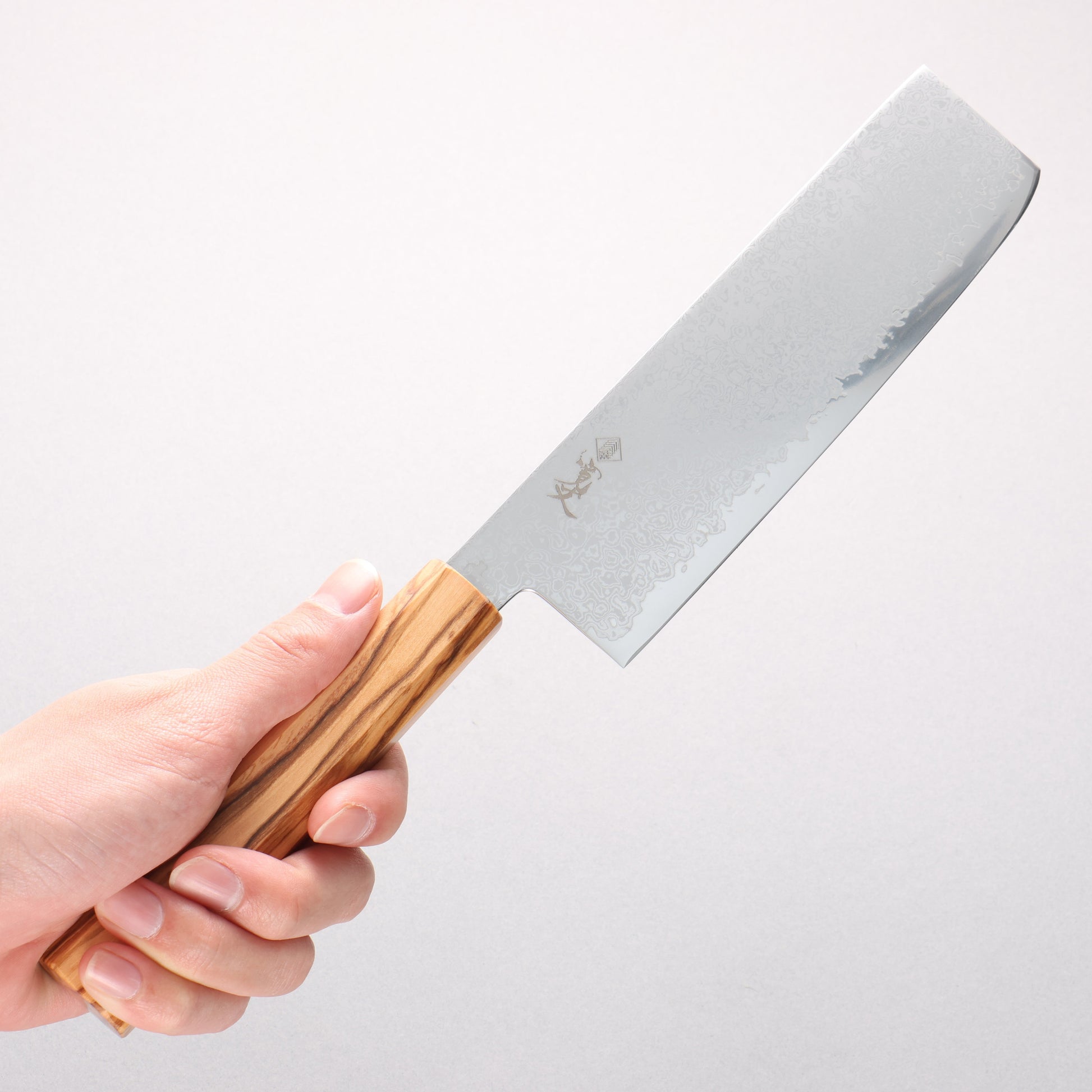 寛丈 V金10号 ダマスカス 菜切包丁 175mm オリーブの木柄 - 清助刃物