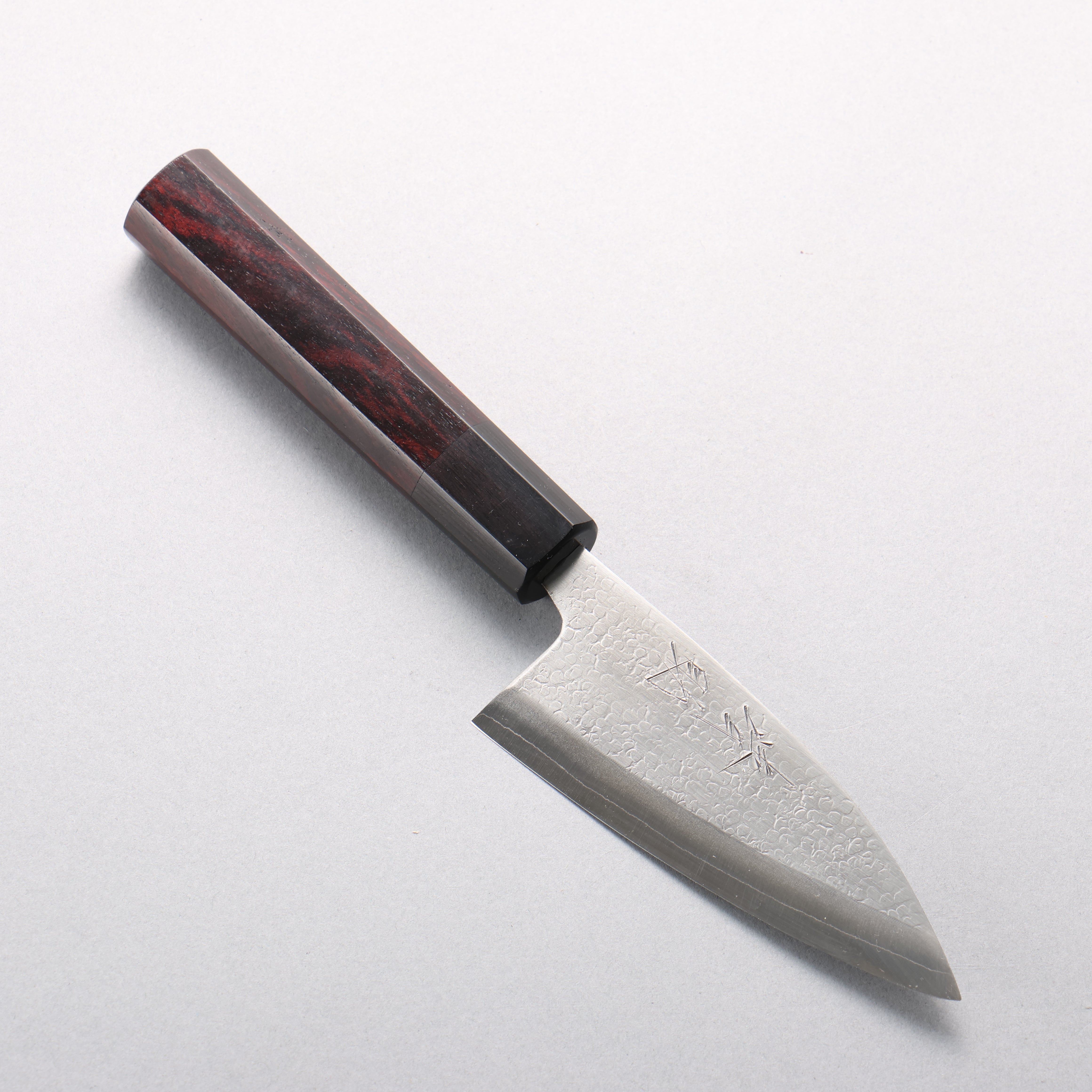 清助 銀三鋼 鎚目(丸) 鯵切り包丁 105mm 紫檀 (口輪：黒合板)柄