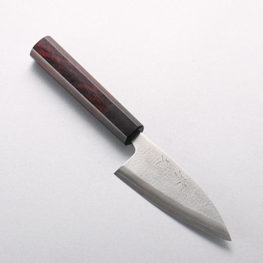 清助 銀三鋼 鎚目(丸) 鯵切り包丁 105mm 紫檀 (口輪：黒合板)柄 - 清助刃物