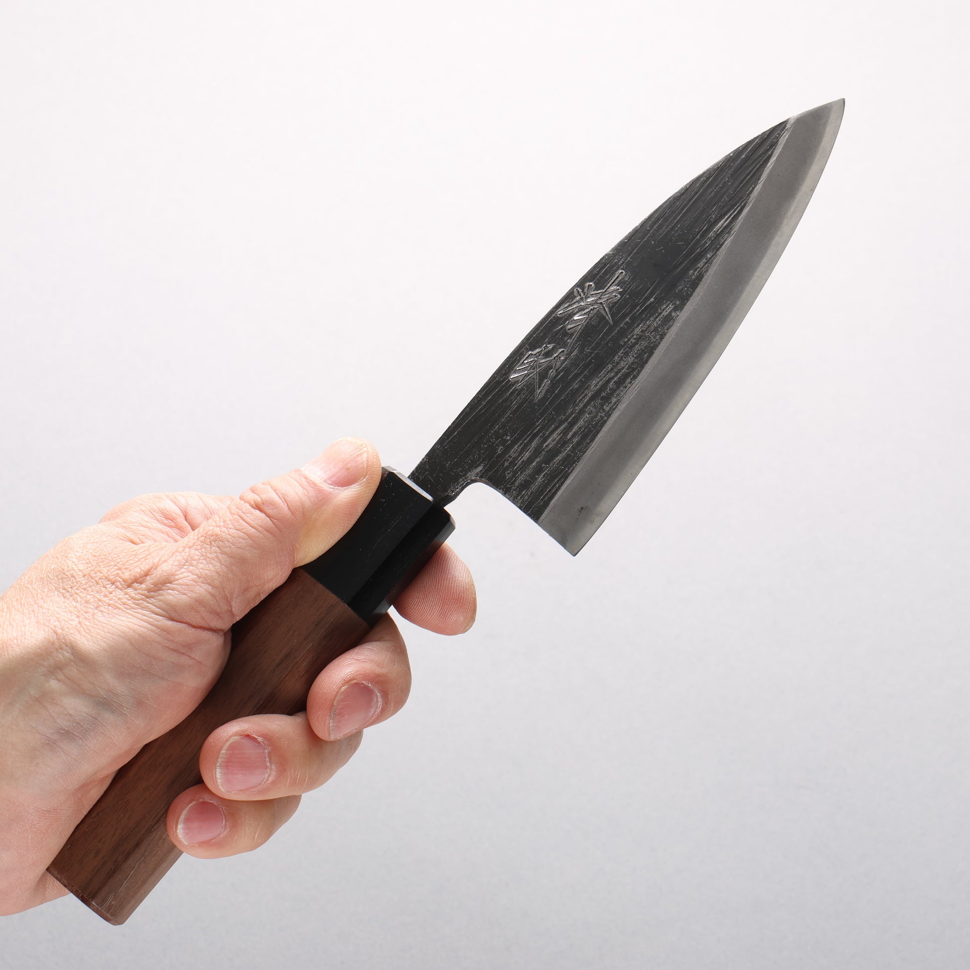清助 青ニ鋼 黒仕上げ 鯵切り包丁 120mm ウォルナット柄 - 清助刃物