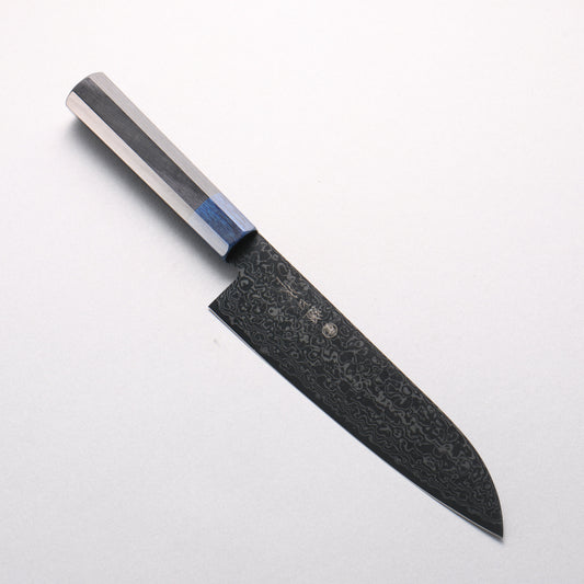 樋口 SG2 黒ダマスカス 三徳包丁 180mm 黒合板(口輪：紺合板)柄 - 清助刃物