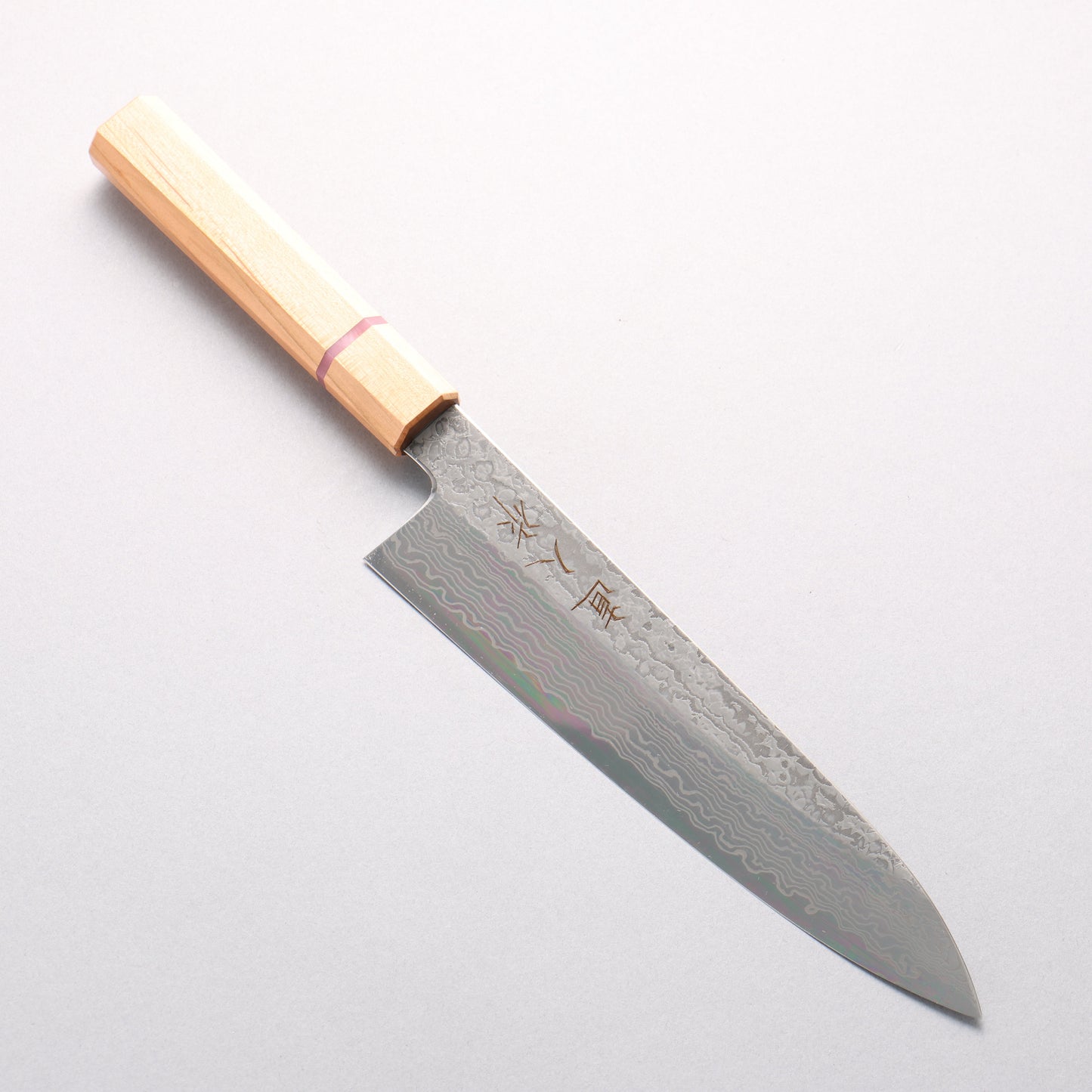 明神直人 SG2 ダマスカス 梨地 牛刀包丁 210mm 桜（ピンクリング）柄 - 清助刃物
