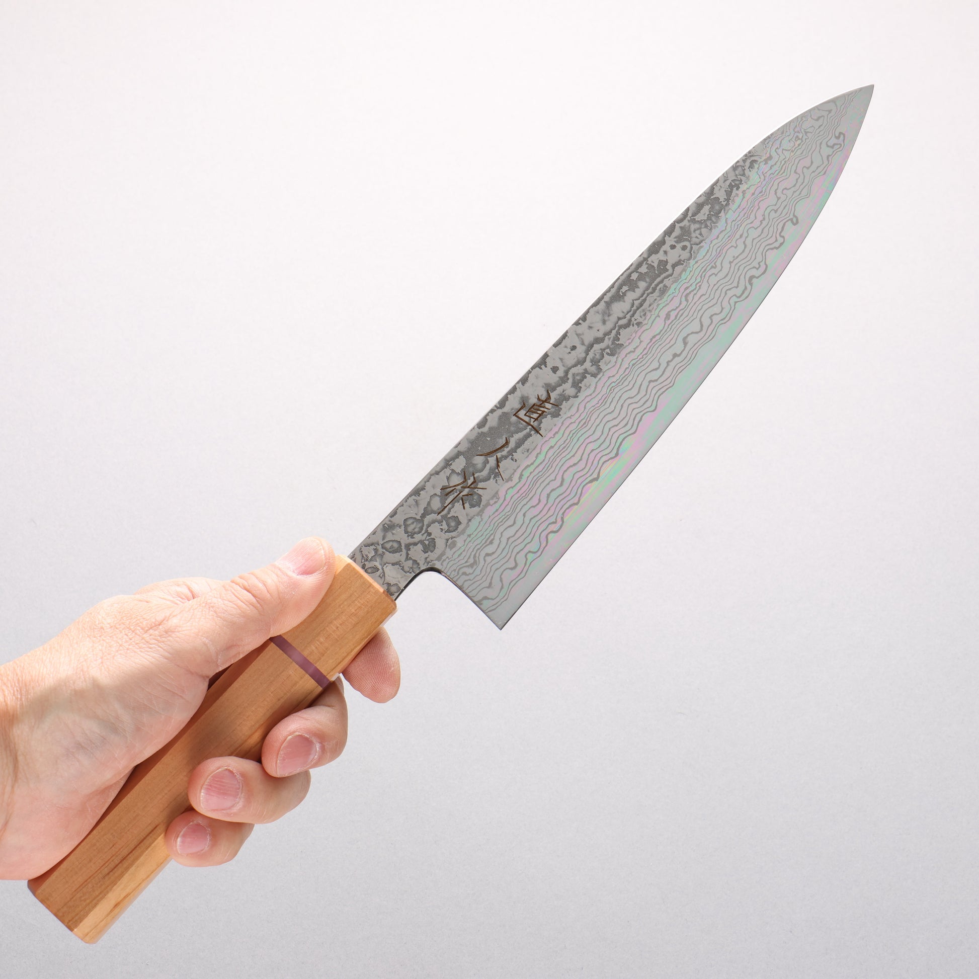 明神直人 SG2 ダマスカス 梨地 牛刀包丁 210mm 桜（ピンクリング）柄 - 清助刃物