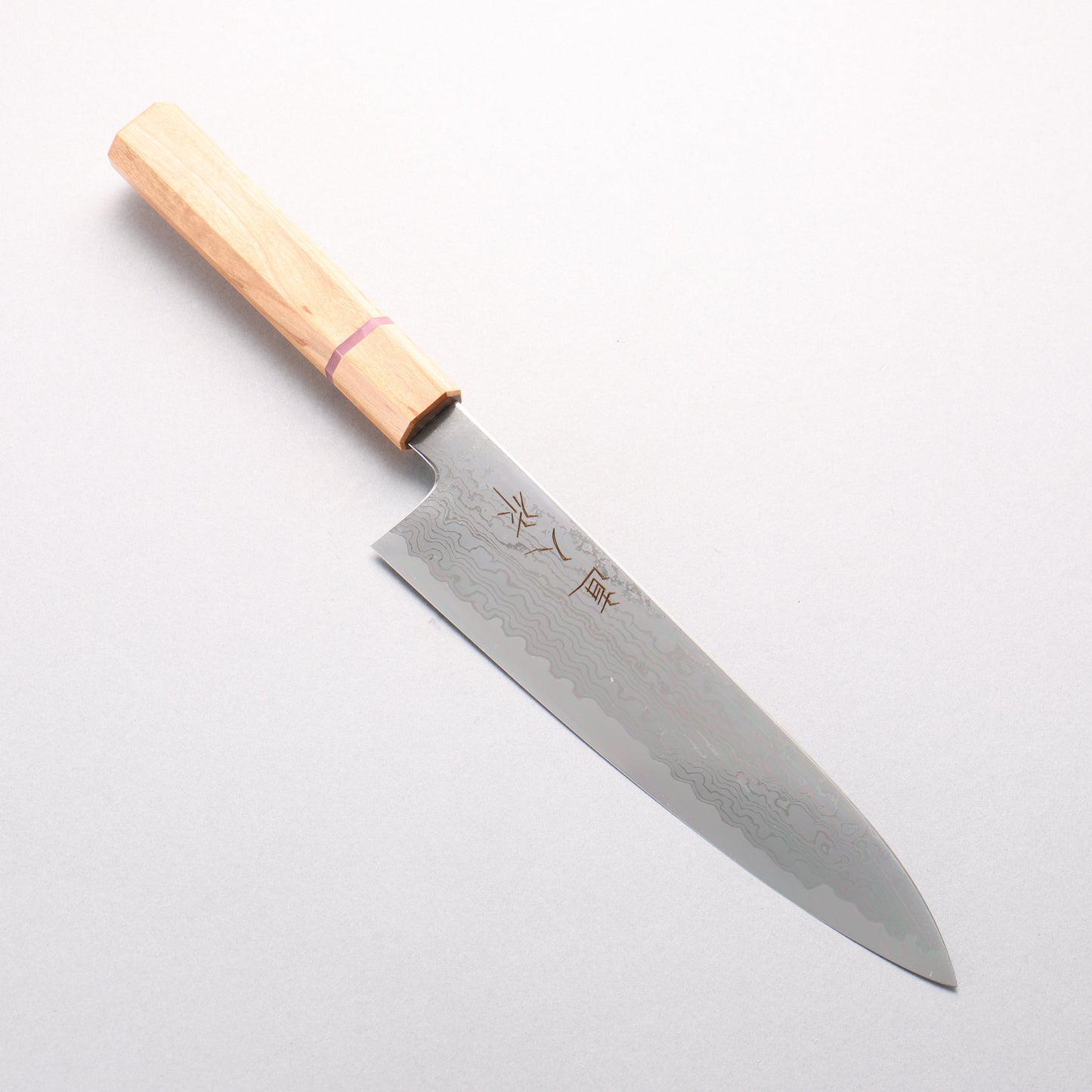 明神直人 SG2 ダマスカス 牛刀包丁 210mm 桜（ピンクリング）柄 - 清助刃物