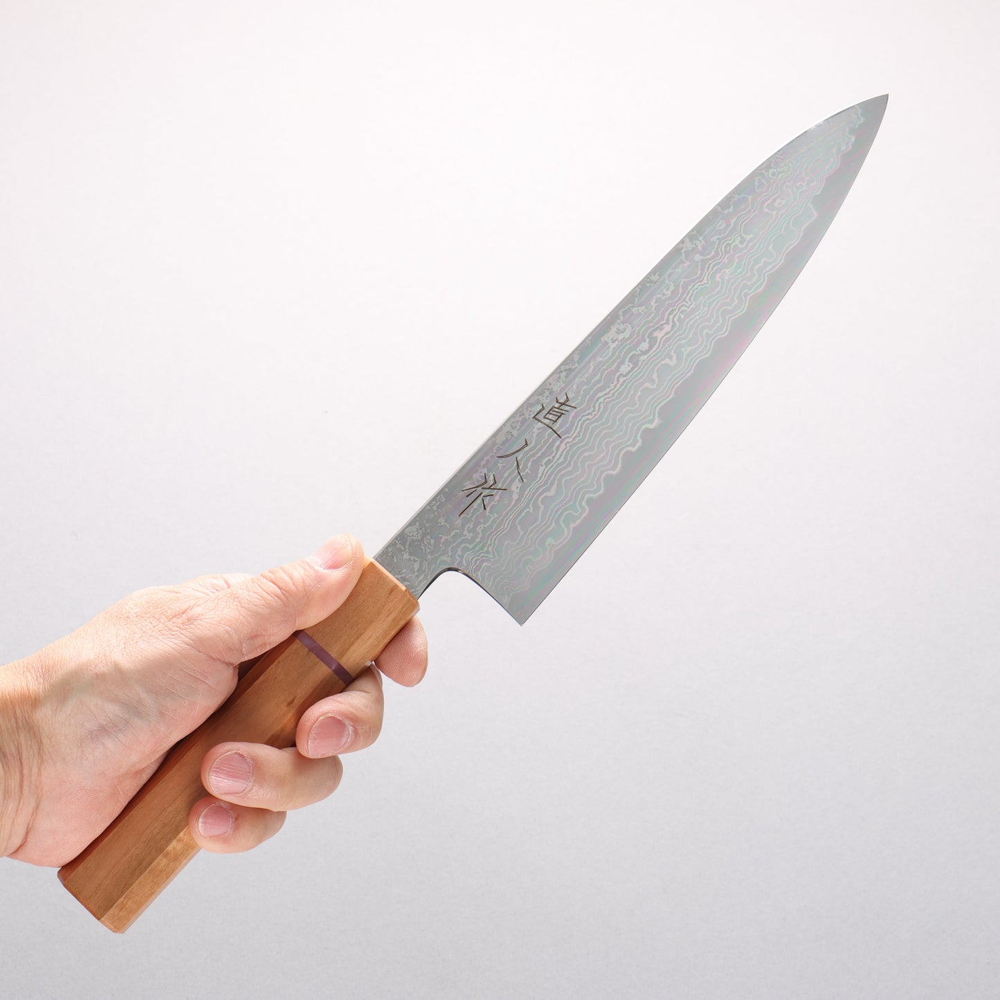 明神直人 SG2 ダマスカス 牛刀包丁 210mm 桜（ピンクリング）柄 - 清助刃物