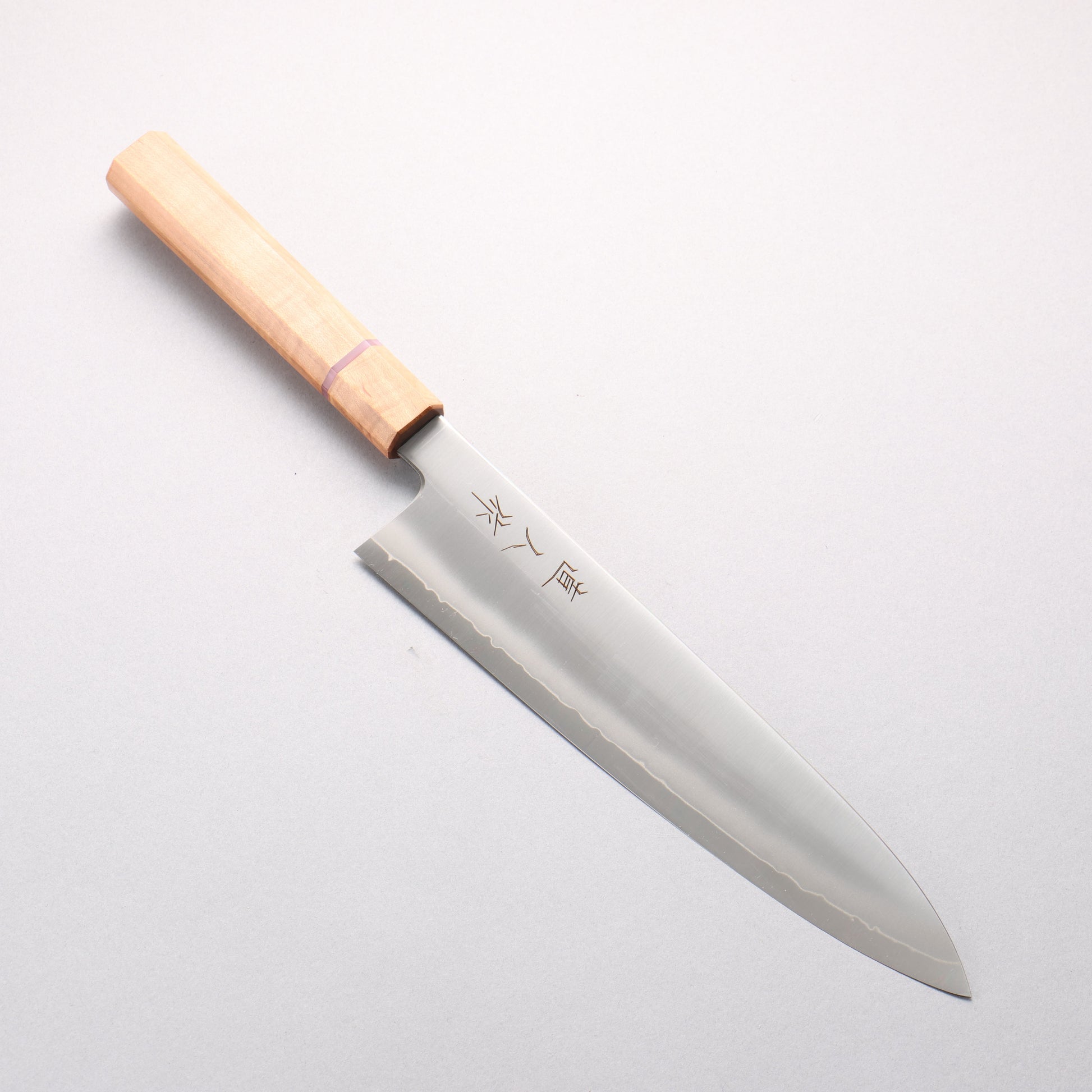 明神直人 コバルトスペシャル鋼 牛刀包丁 240mm 桜（ピンクリング）柄 - 清助刃物