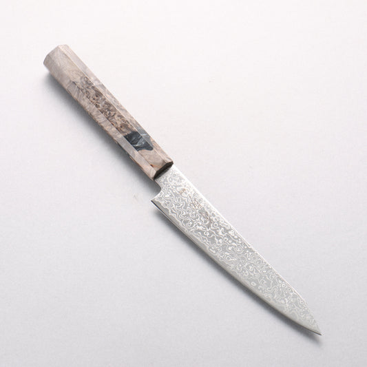 清助 SG2 ダマスカス 磨き仕上げ 切付ペティナイフ 150mm スタビライズ樺／黒樹脂柄 - 清助刃物