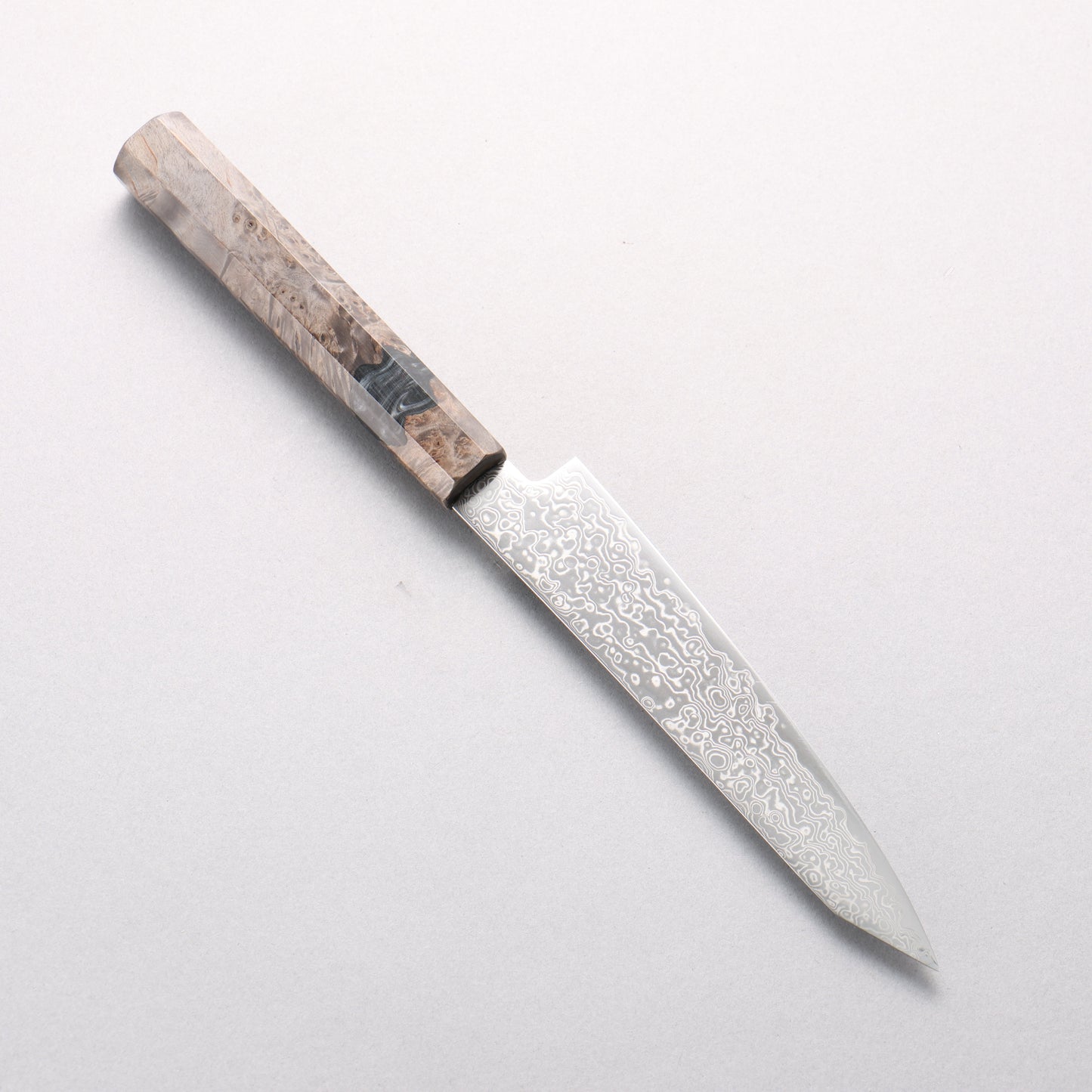 清助 SG2 ダマスカス 磨き仕上げ 切付ペティナイフ 150mm スタビライズ樺／黒樹脂柄 - 清助刃物