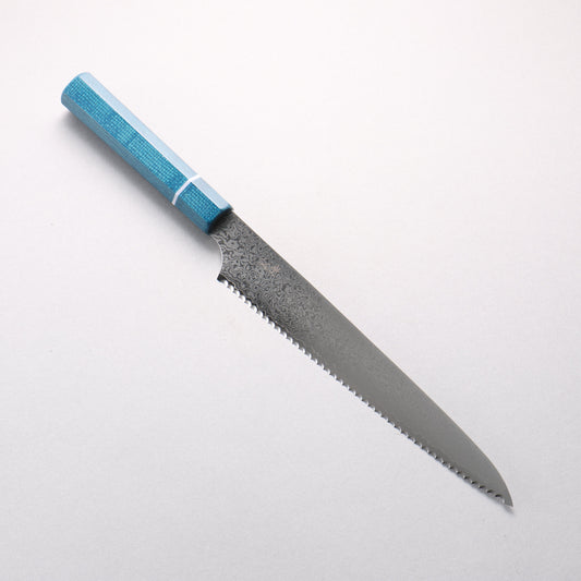 ケイ V金10号 ダマスカス パン切り包丁 240mm 青マイカルタ柄 - 清助刃物