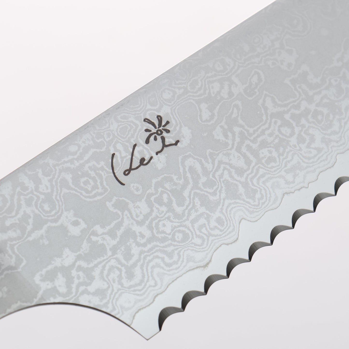 ケイ V金10号 ダマスカス パン切り包丁 240mm 茶スタビライズドウッド (銀リング)柄 - 清助刃物