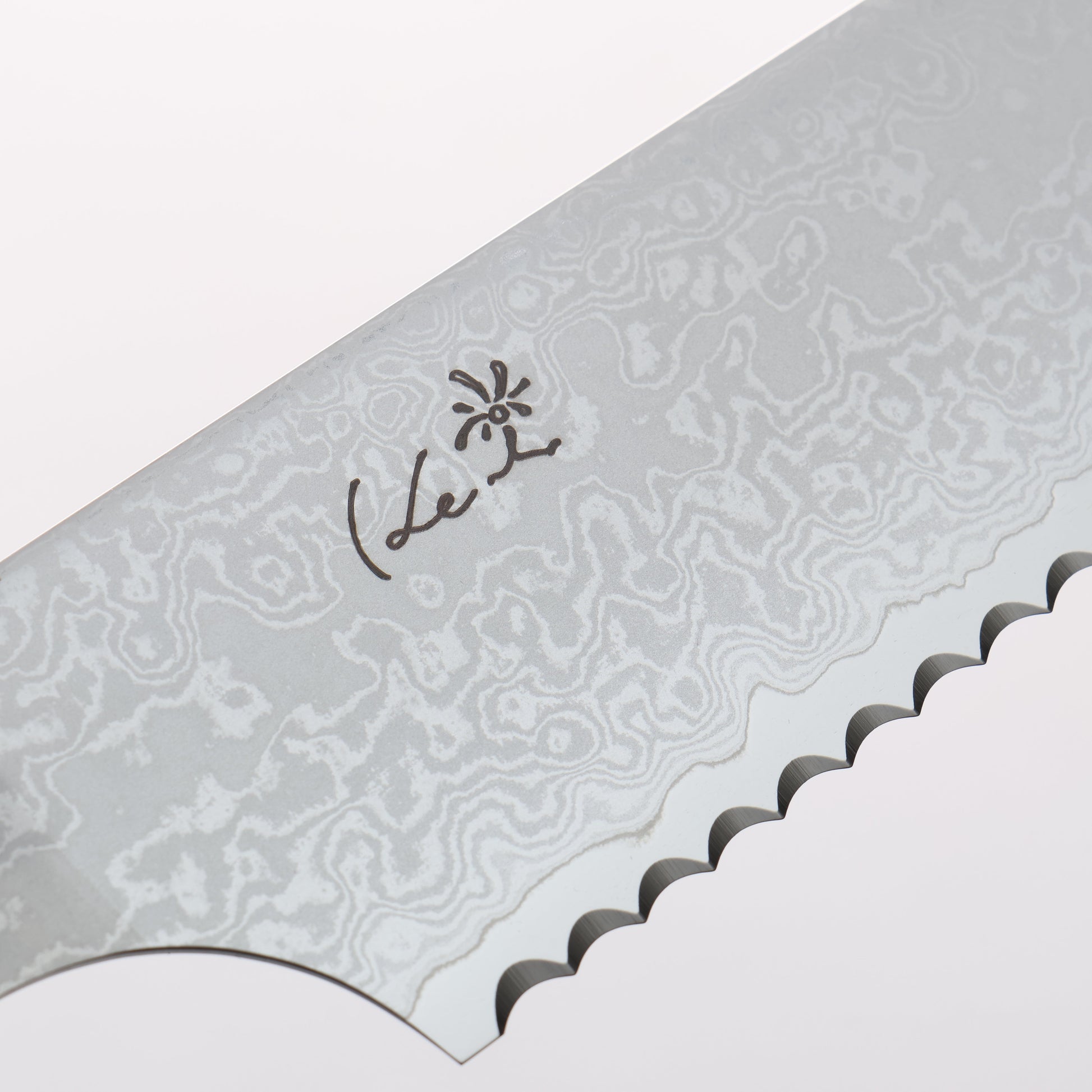 ケイ V金10号 ダマスカス パン切り包丁 240mm 茶スタビライズドウッド (銀リング)柄 - 清助刃物