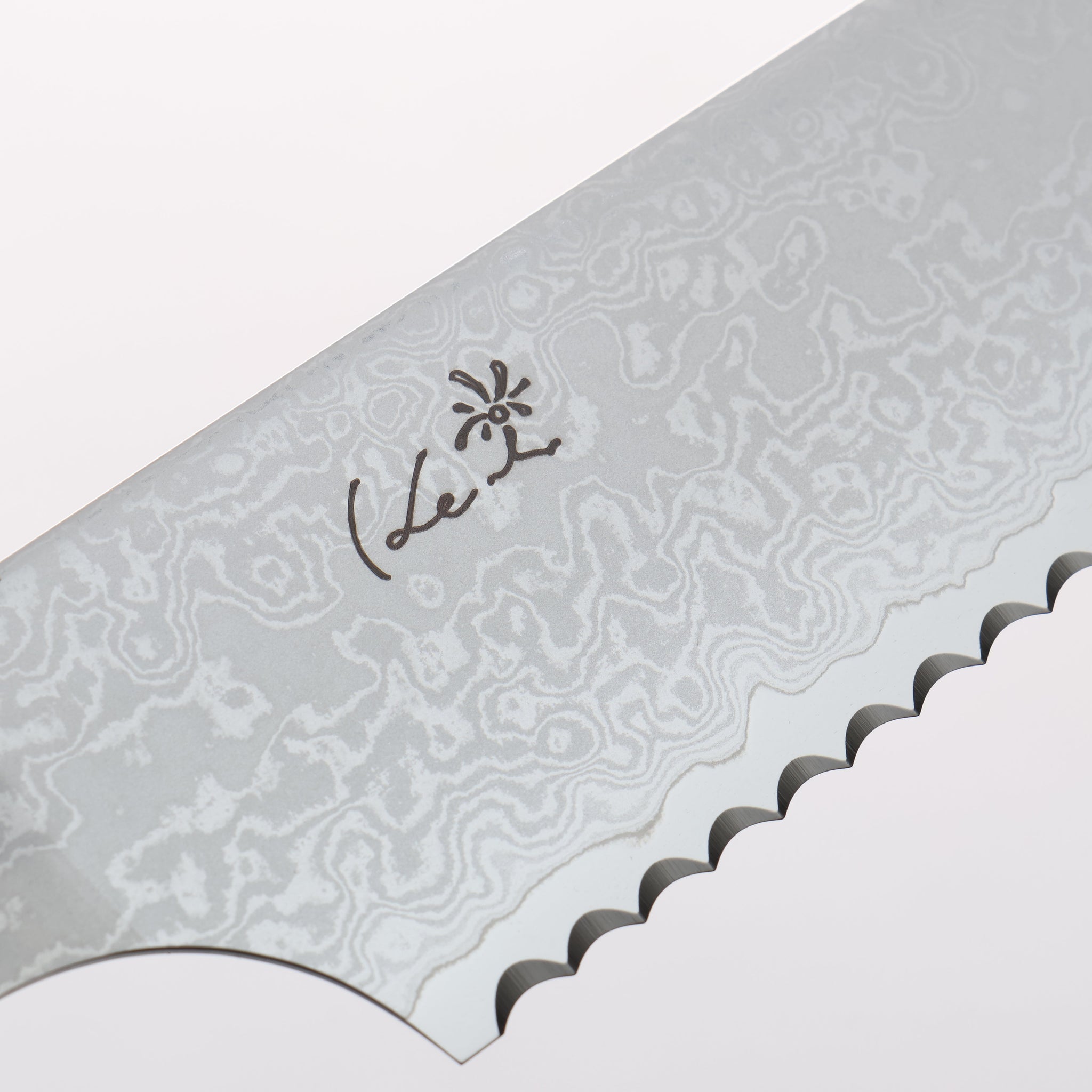 ケイ V金10号 ダマスカス パン切り包丁 240mm 茶スタビライズドウッド (銀リング)柄 - 清助刃物