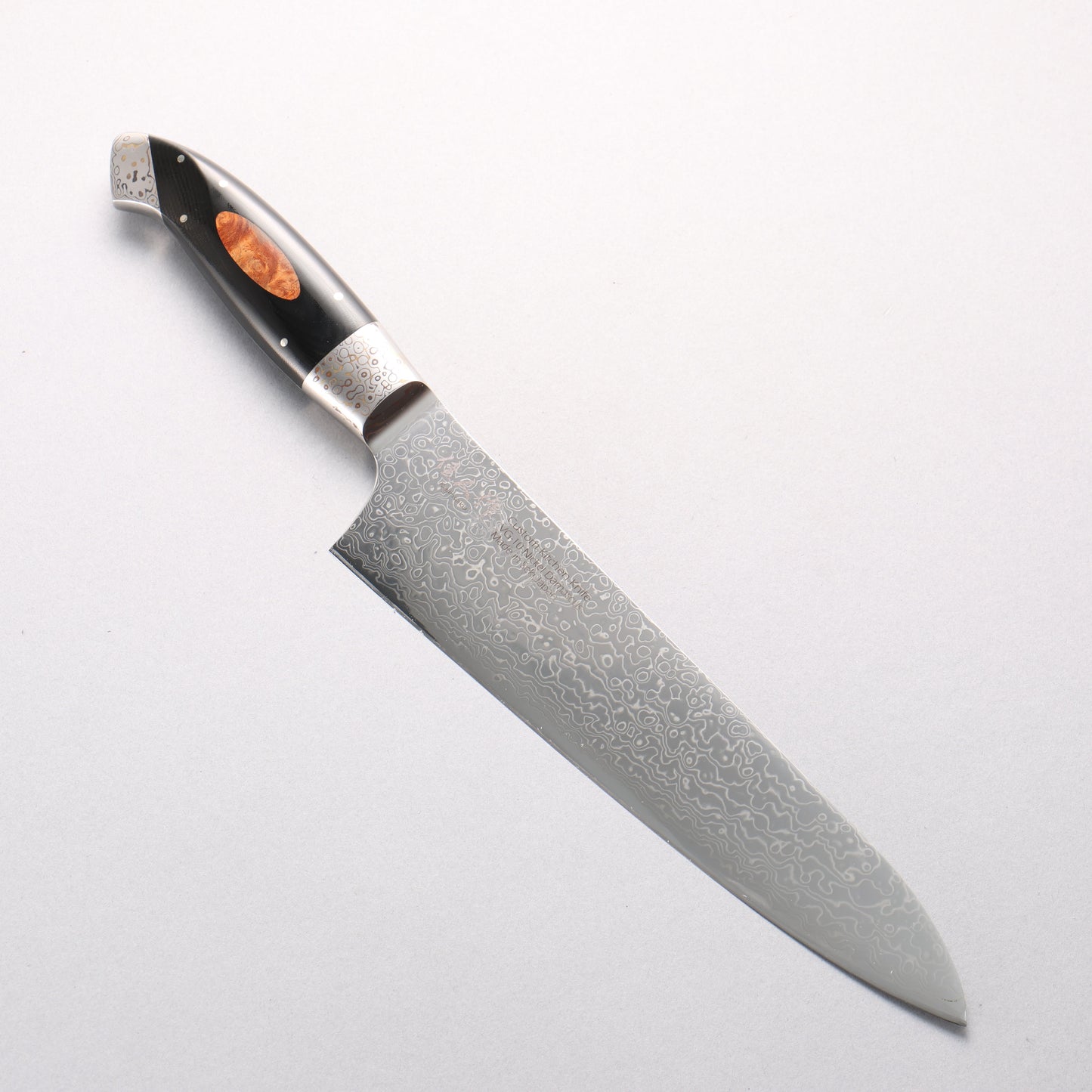 佳人 V金10号 ダマスカス 牛刀包丁 210mm 黒マイカルタ 木インレイ柄 - 清助刃物