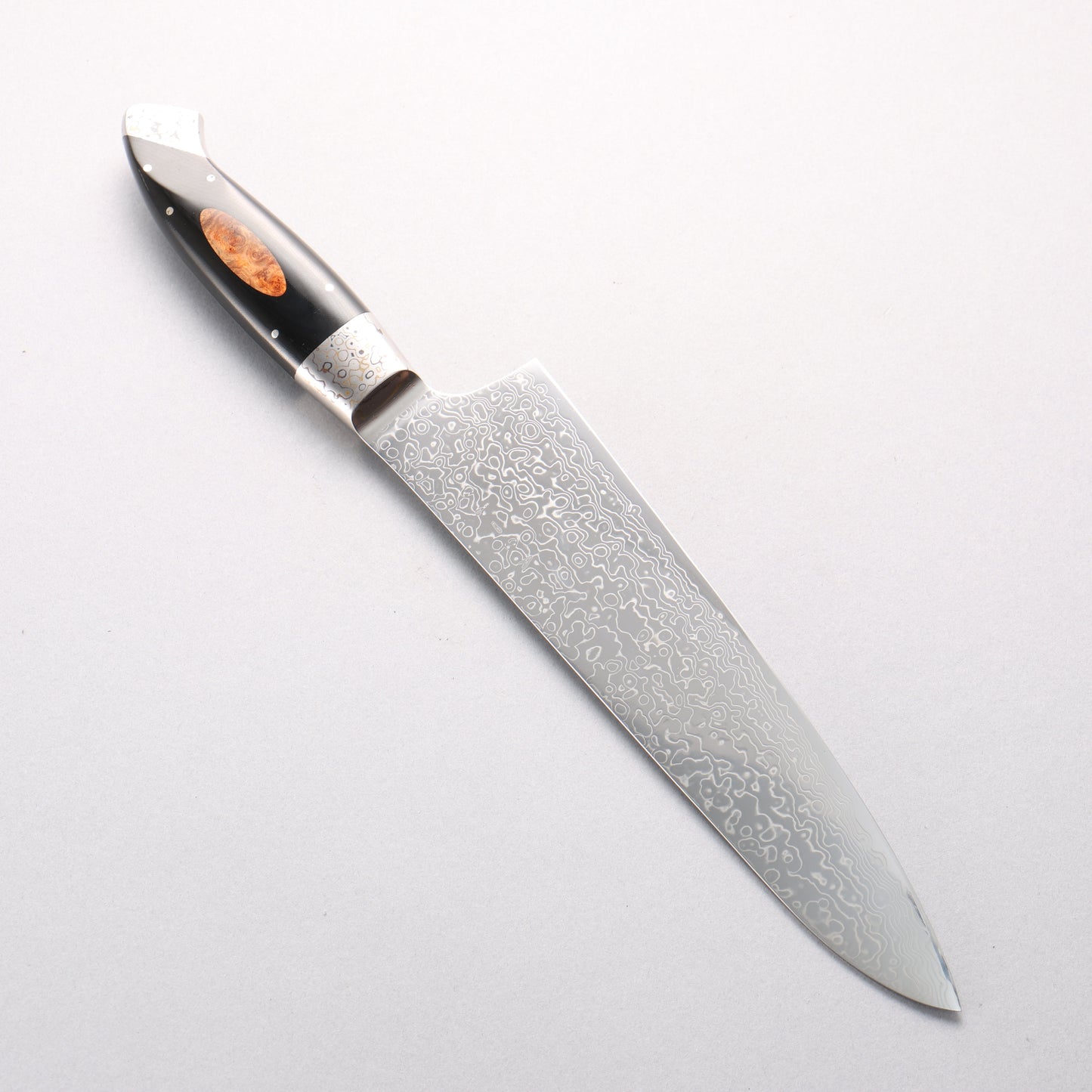 佳人 V金10号 ダマスカス 牛刀包丁 210mm 黒マイカルタ 木インレイ柄 - 清助刃物
