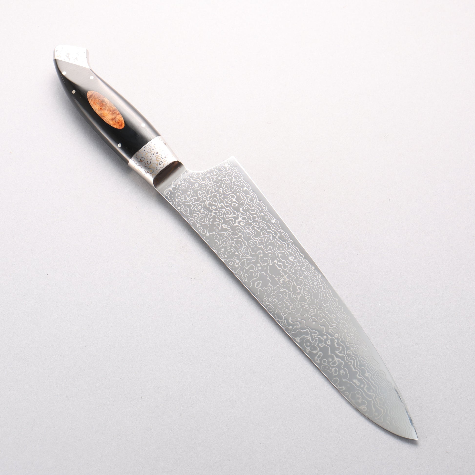 佳人 V金10号 ダマスカス 牛刀包丁 210mm 黒マイカルタ 木インレイ柄 - 清助刃物