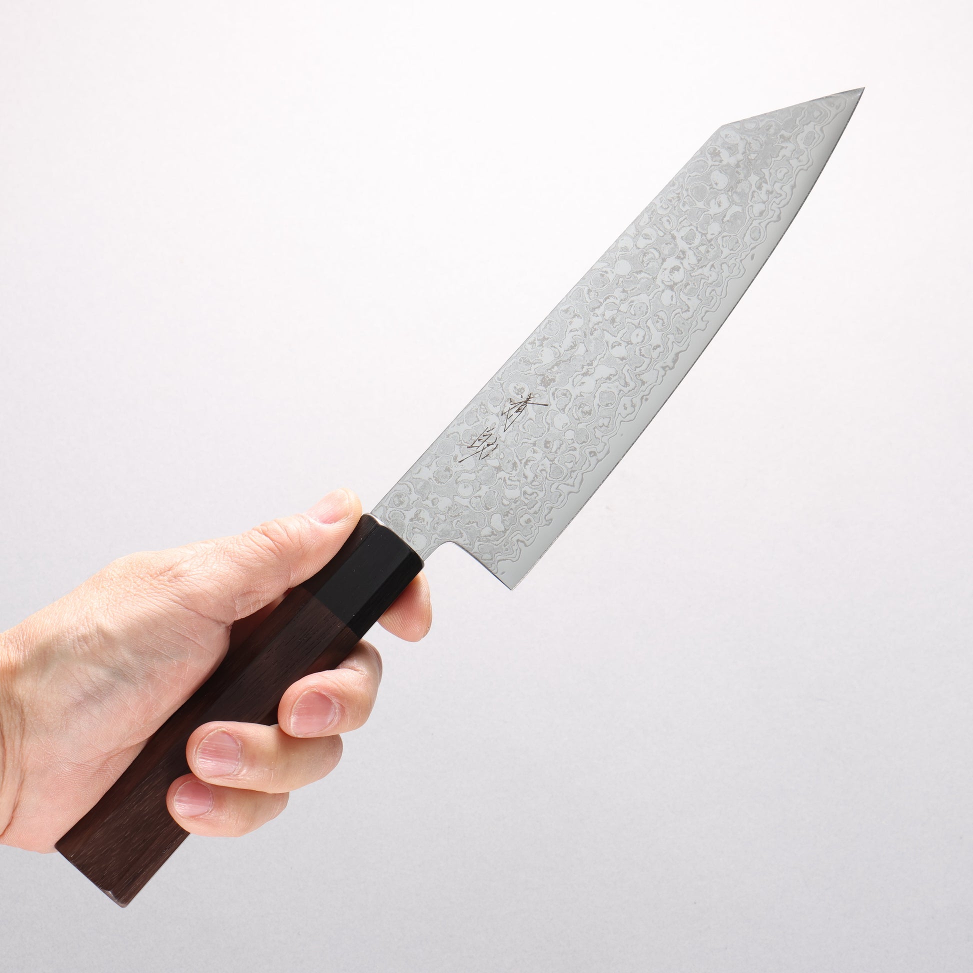 清助 AUS10 ダマスカス 磨き仕上げ 切付三徳包丁 180mm 紫檀 (口輪：黒合板)柄 - 清助刃物