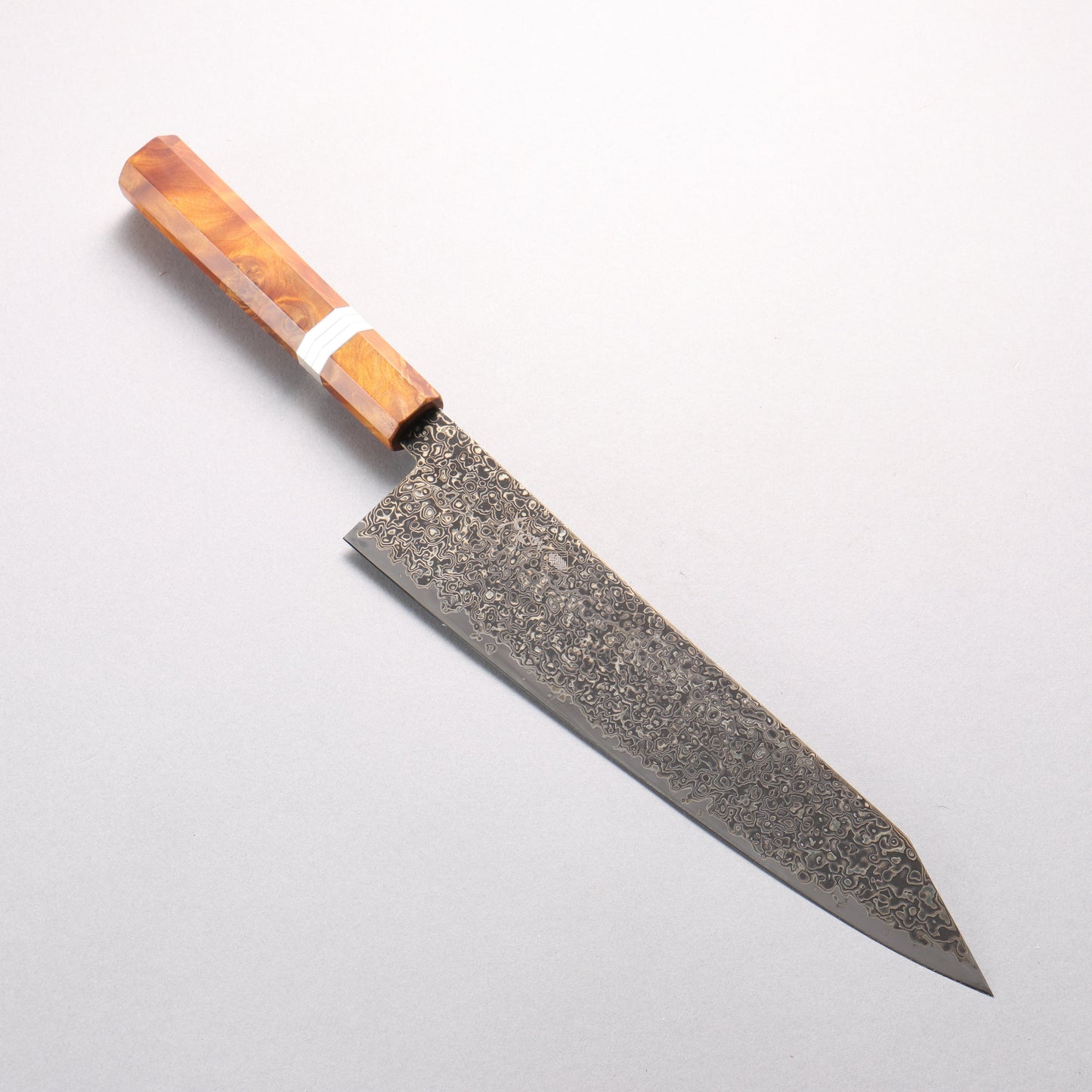 寛丈 SG2 黒ダマスカス 切付牛刀包丁 240mm 茶スタビライズドウッド (銀リング)柄 - 清助刃物