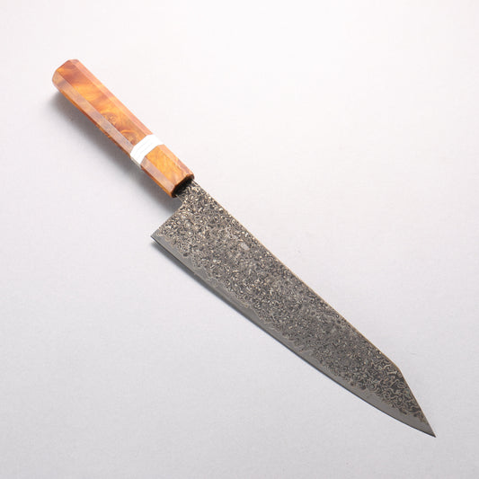 寛丈 SG2 黒ダマスカス 切付牛刀包丁 240mm 茶スタビライズドウッド (銀リング)柄 - 清助刃物
