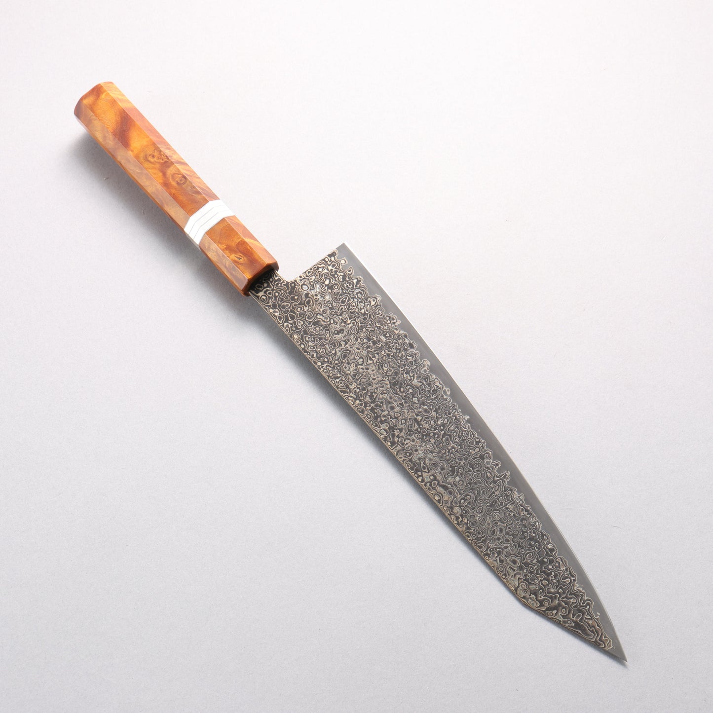 寛丈 SG2 黒ダマスカス 切付牛刀包丁 240mm 茶スタビライズドウッド (銀リング)柄 - 清助刃物