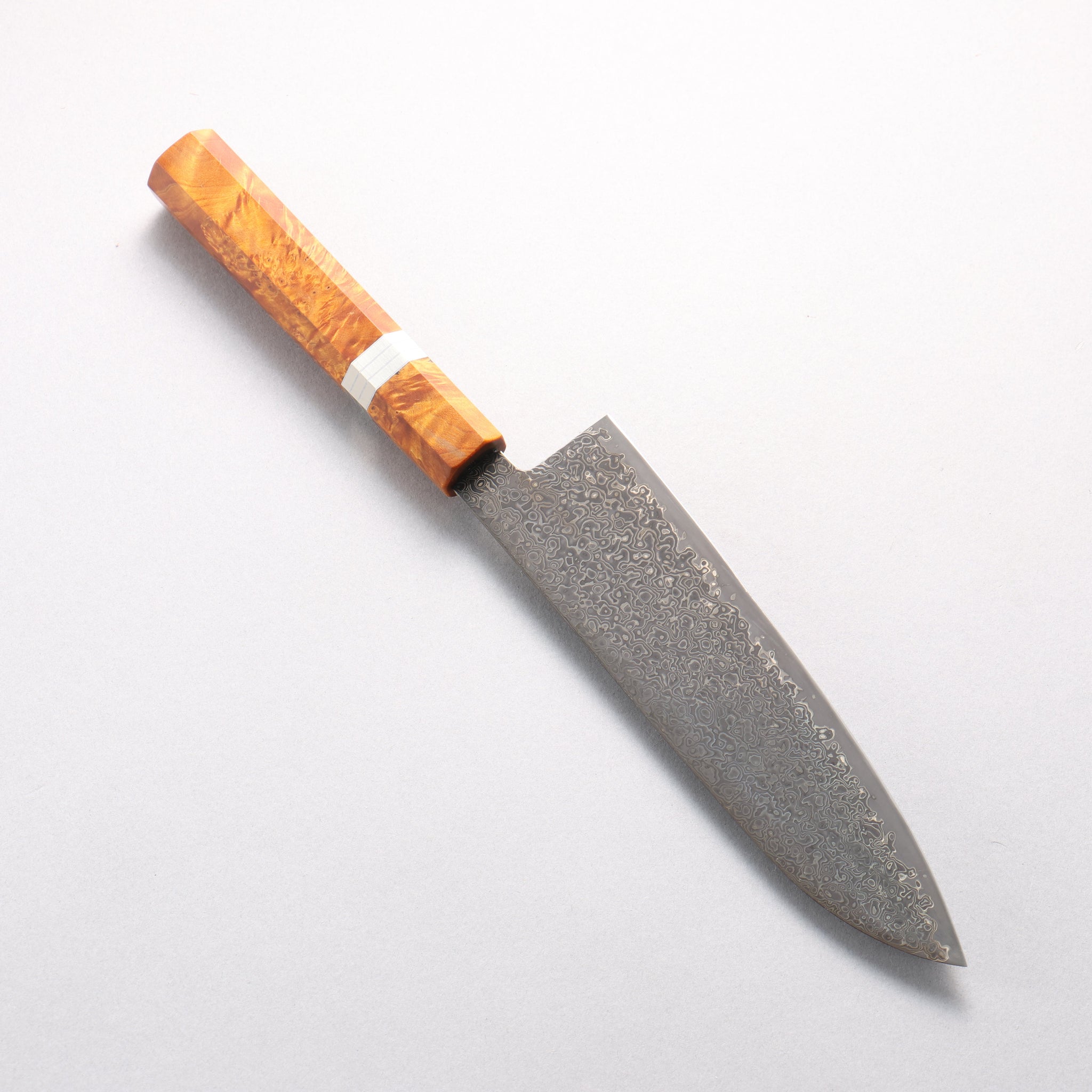 寛丈 SG2 黒ダマスカス 三徳包丁 180mm 茶スタビライズドウッド (銀リング)柄 - 清助刃物