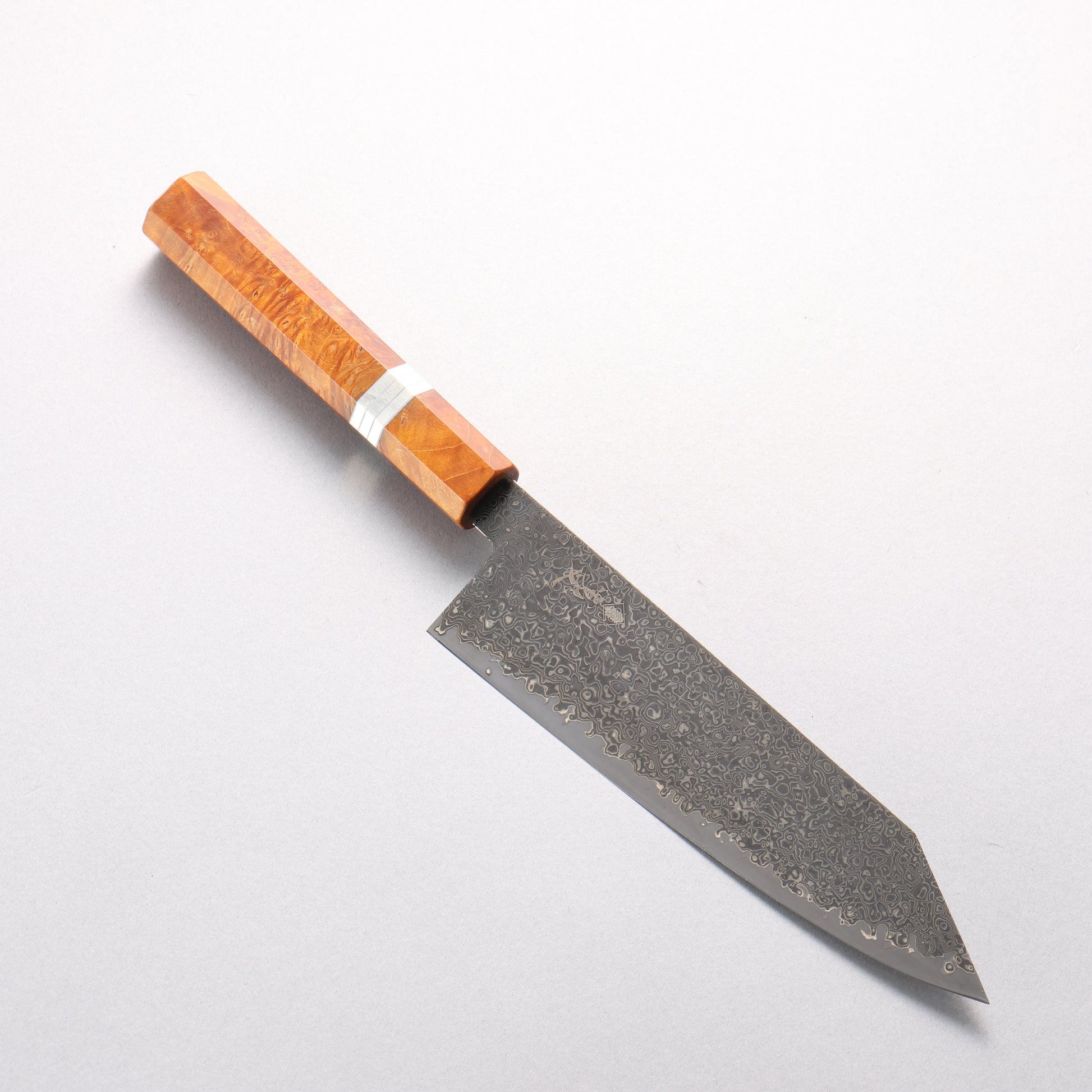 寛丈 SG2 黒ダマスカス 切付三徳包丁 180mm 茶スタビライズドウッド (銀リング)柄 - 清助刃物