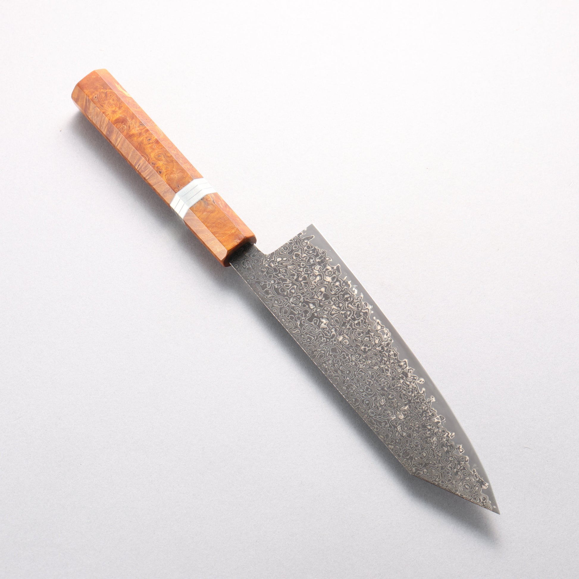 寛丈 SG2 黒ダマスカス 切付三徳包丁 180mm 茶スタビライズドウッド (銀リング)柄 - 清助刃物