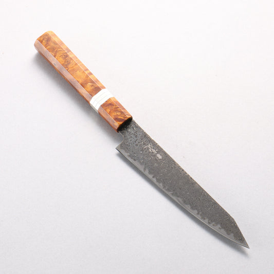 寛丈 SG2 黒ダマスカス 切付ペティナイフ 150mm 茶スタビライズドウッド (銀リング)柄 - 清助刃物