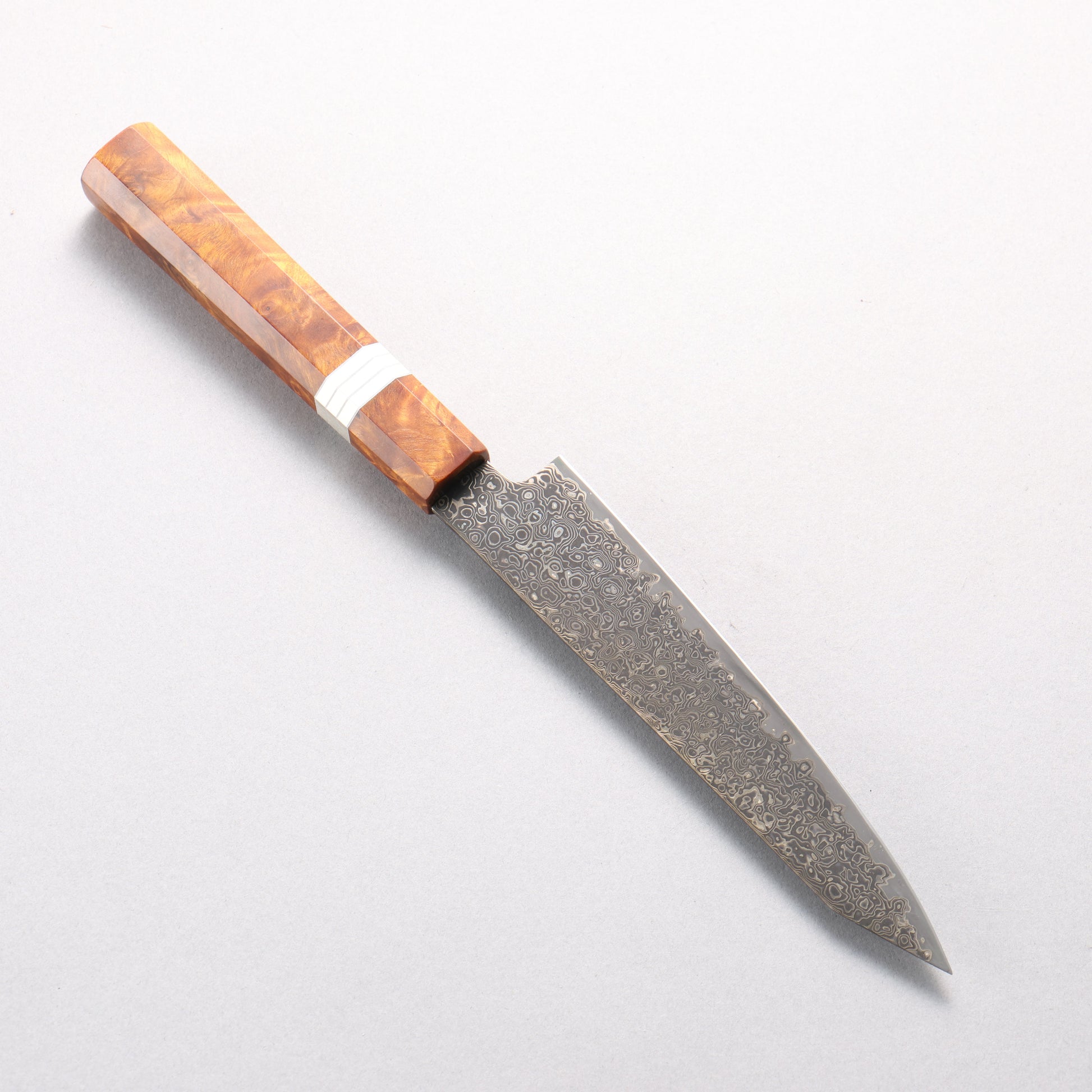 寛丈 SG2 黒ダマスカス 切付ペティナイフ 150mm 茶スタビライズドウッド (銀リング)柄 - 清助刃物