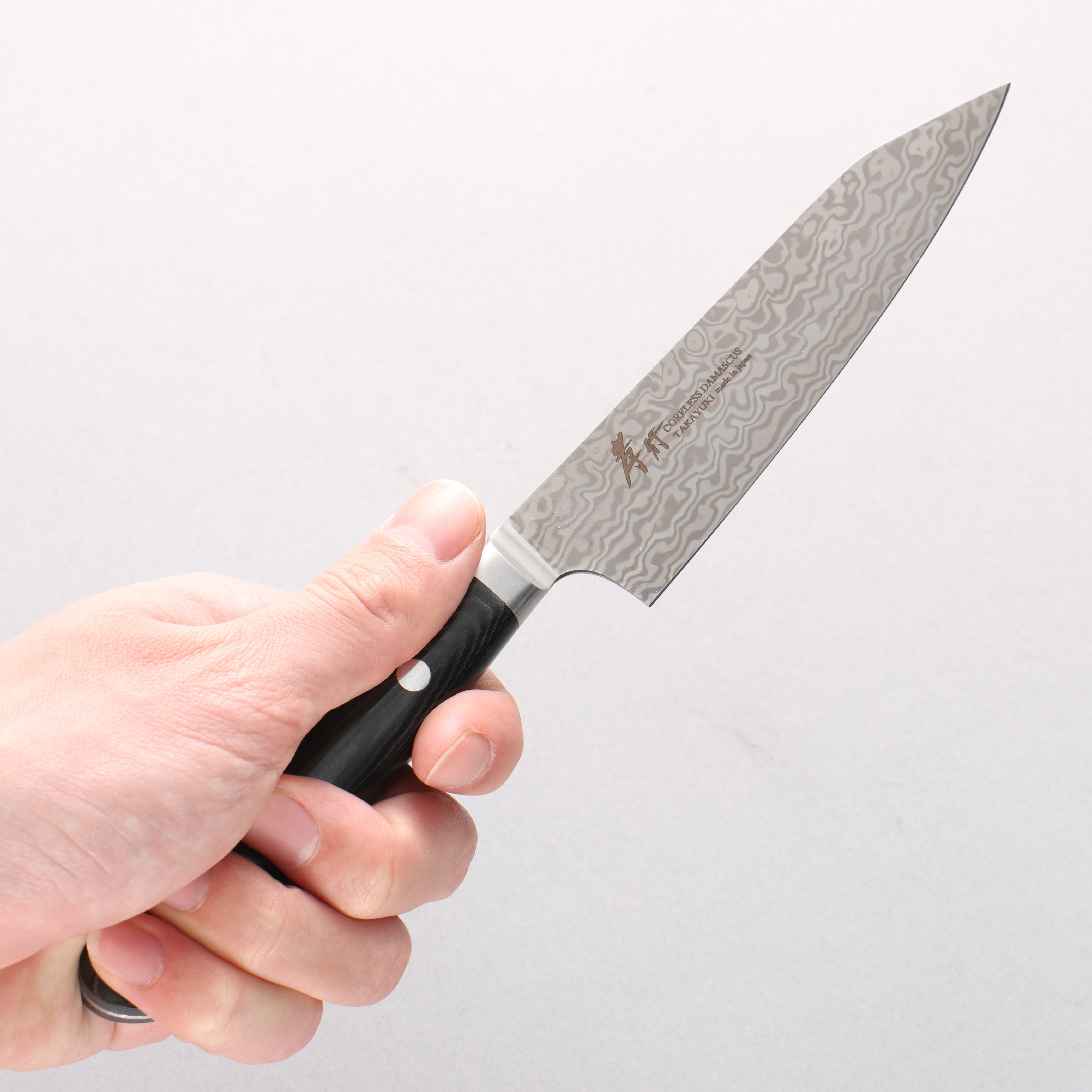 堺 孝行 コアレス ダマスカス ペティーナイフ 120mm 黒マイカルタ柄