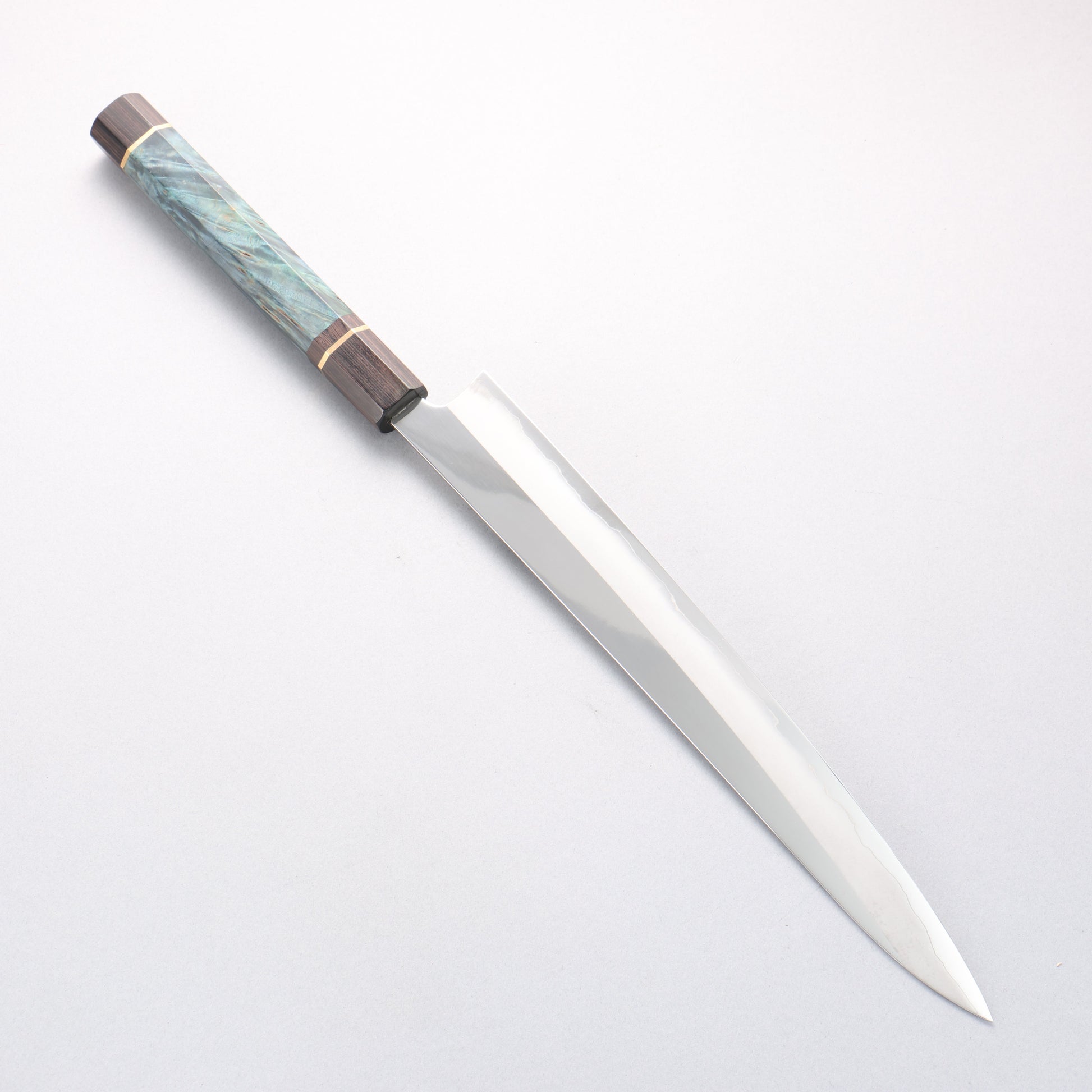 黒鳥 銀三鋼 磨き仕上げ 柳刃包丁 300mm 青色スタビライズドウッド柄 - 清助刃物