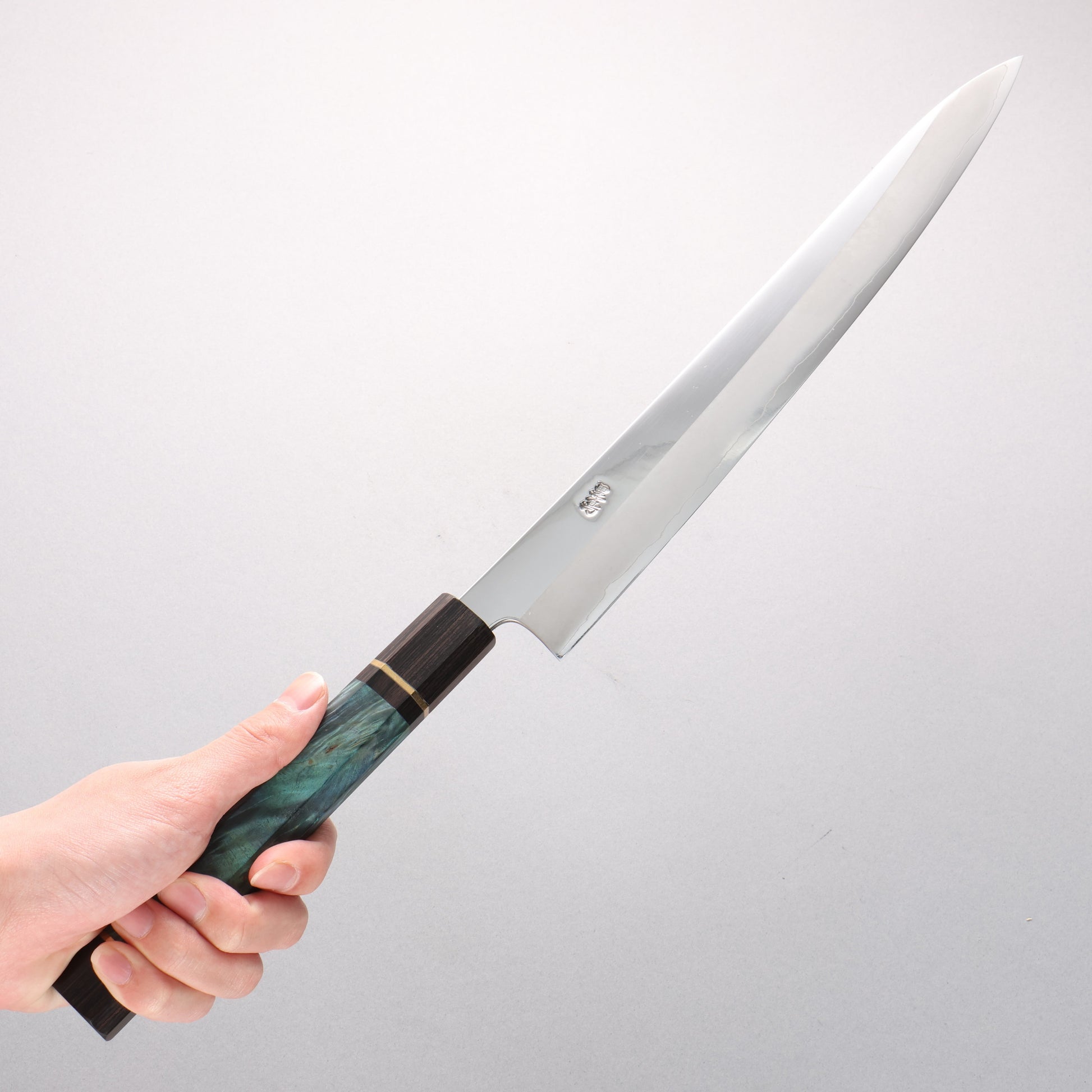 黒鳥 銀三鋼 磨き仕上げ 柳刃包丁 300mm 青色スタビライズドウッド柄 - 清助刃物