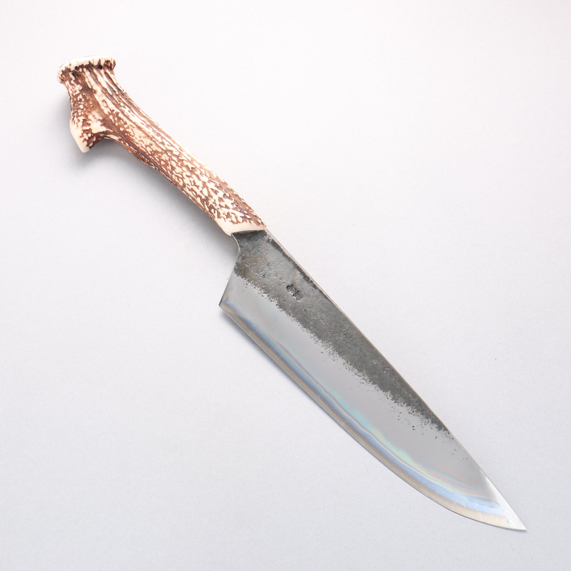 黒鳥 青ニ鋼 黒仕上げ 包丁 240mm 白鹿角柄 - 清助刃物