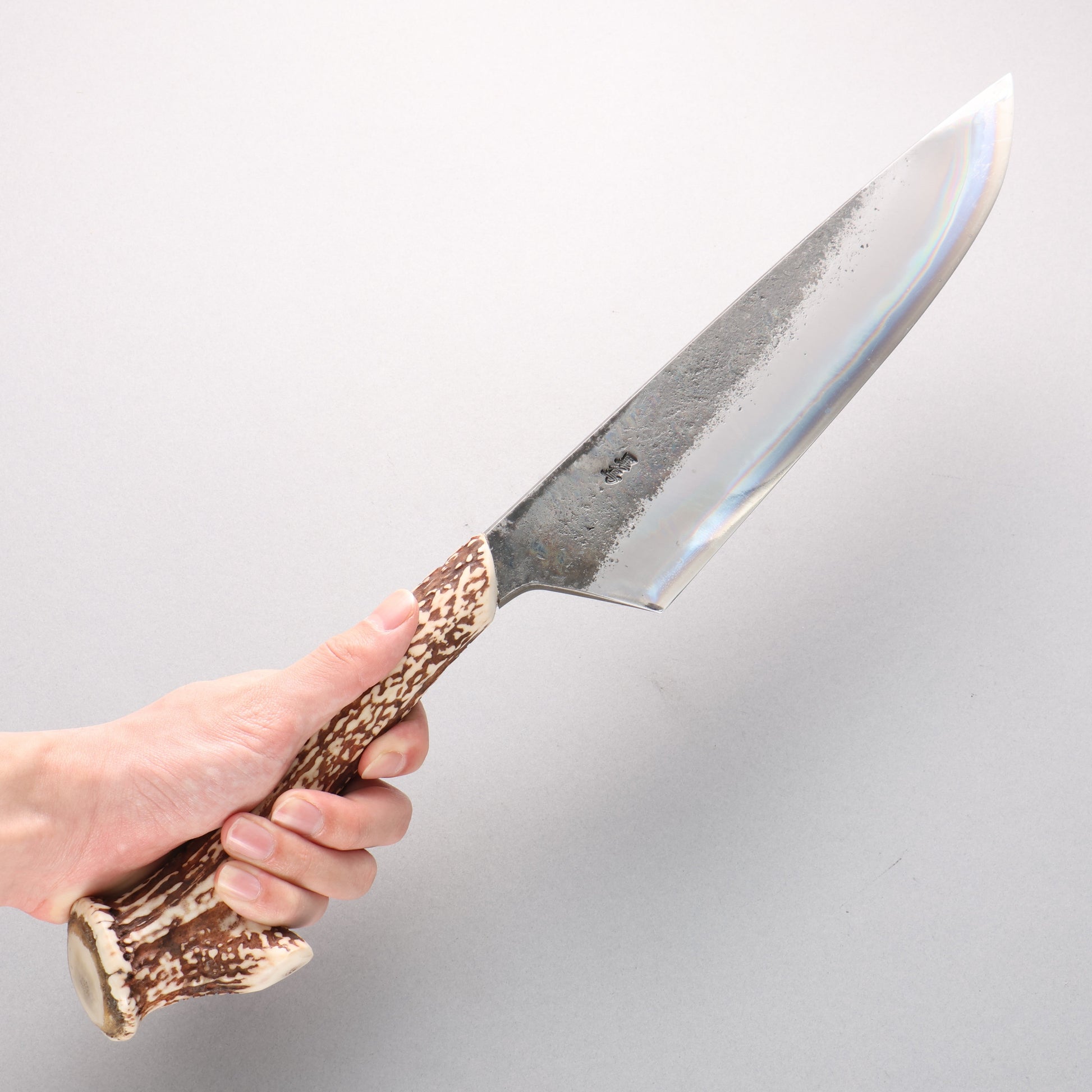 黒鳥 青ニ鋼 黒仕上げ 包丁 240mm 白鹿角柄 - 清助刃物