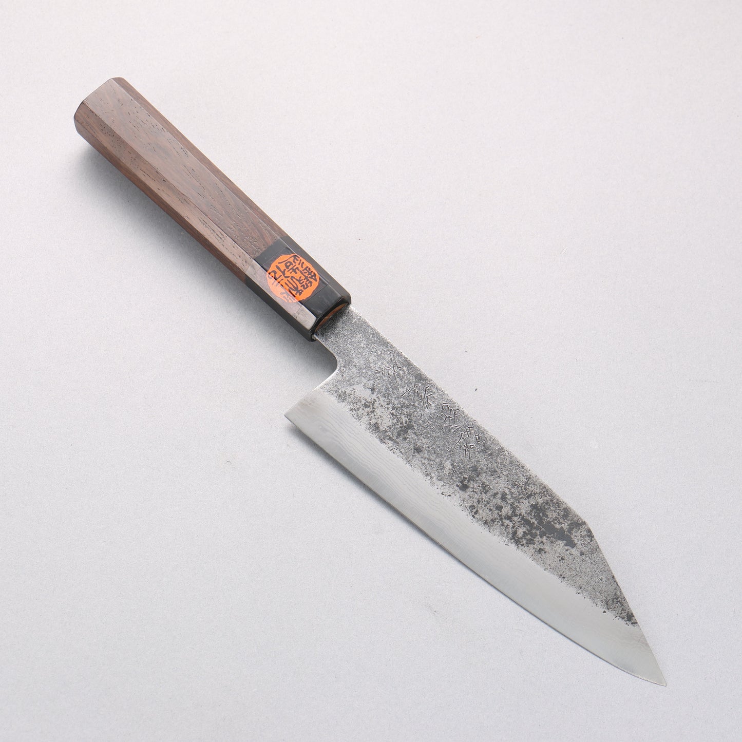 田中 誠貴 鉄火 青ニ鋼 黒打 ダマスカス 切付三徳包丁 170mm ウォルナット柄 - 清助刃物
