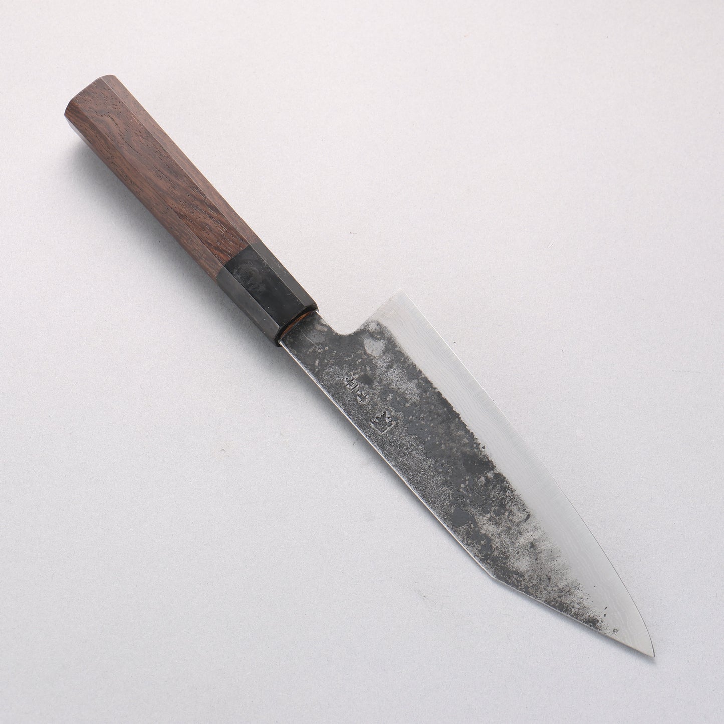 田中 誠貴 鉄火 青ニ鋼 黒打 ダマスカス 切付三徳包丁 170mm ウォルナット柄 - 清助刃物