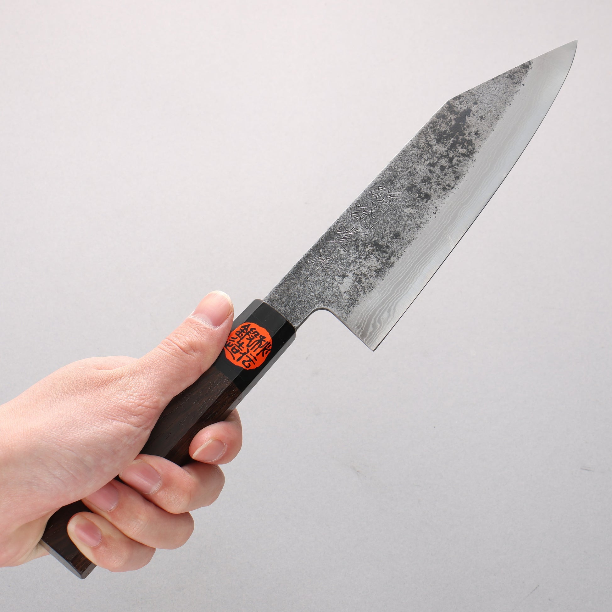 田中 誠貴 鉄火 青ニ鋼 黒打 ダマスカス 切付三徳包丁 170mm ウォルナット柄 - 清助刃物