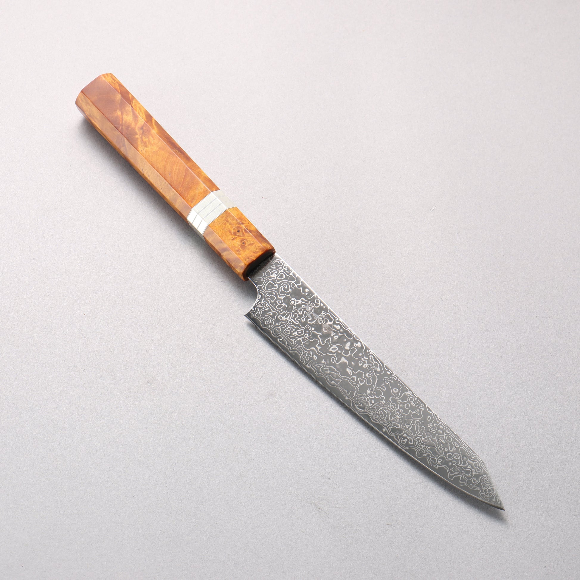 寛丈 SG2 ダマスカス 磨き仕上げ 切付ペティナイフ 150mm 茶スタビライズドウッド (銀リング)柄 - 清助刃物