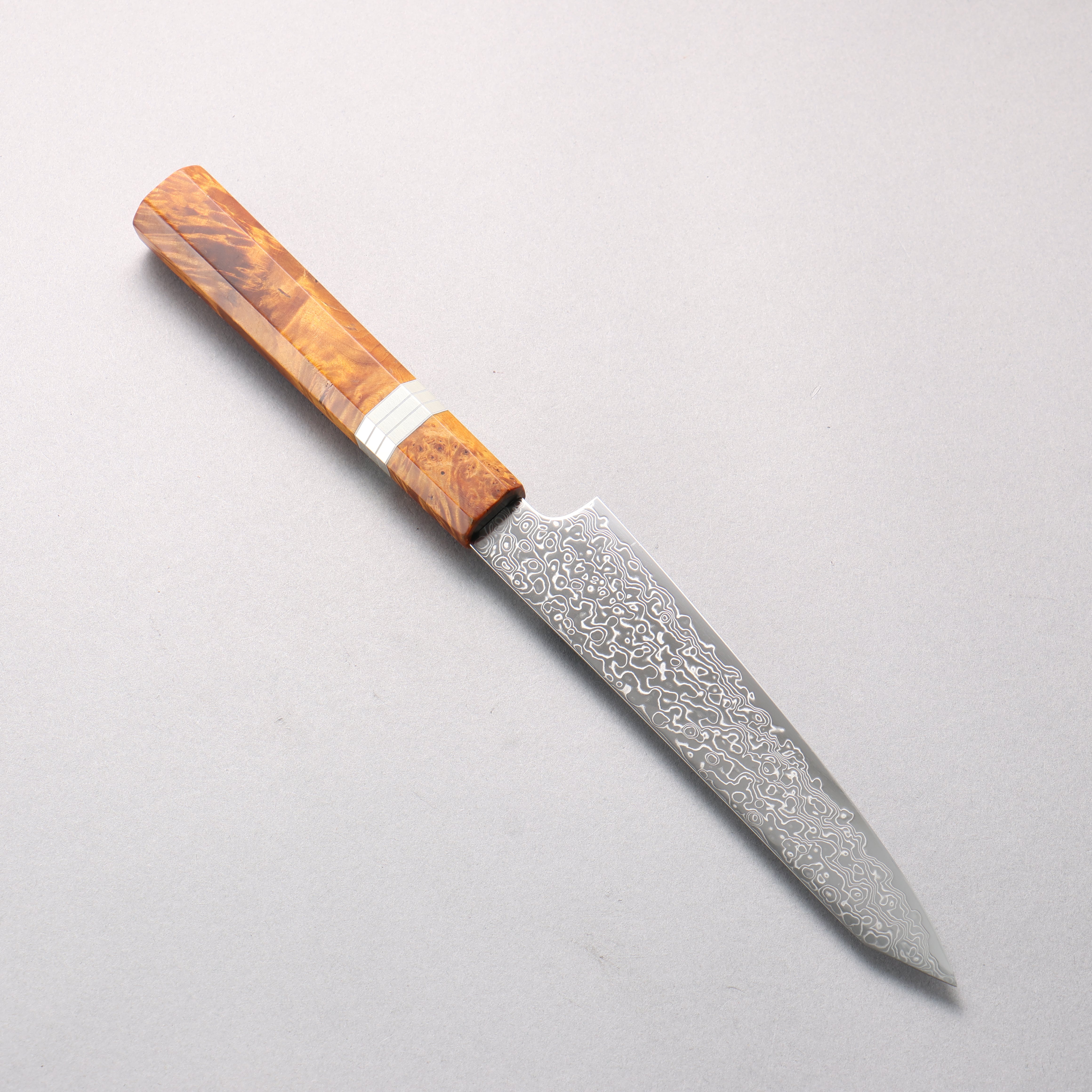 寛丈 SG2 ダマスカス 磨き仕上げ 切付ペティナイフ 150mm 茶スタビライズドウッド (銀リング)柄 - 清助刃物