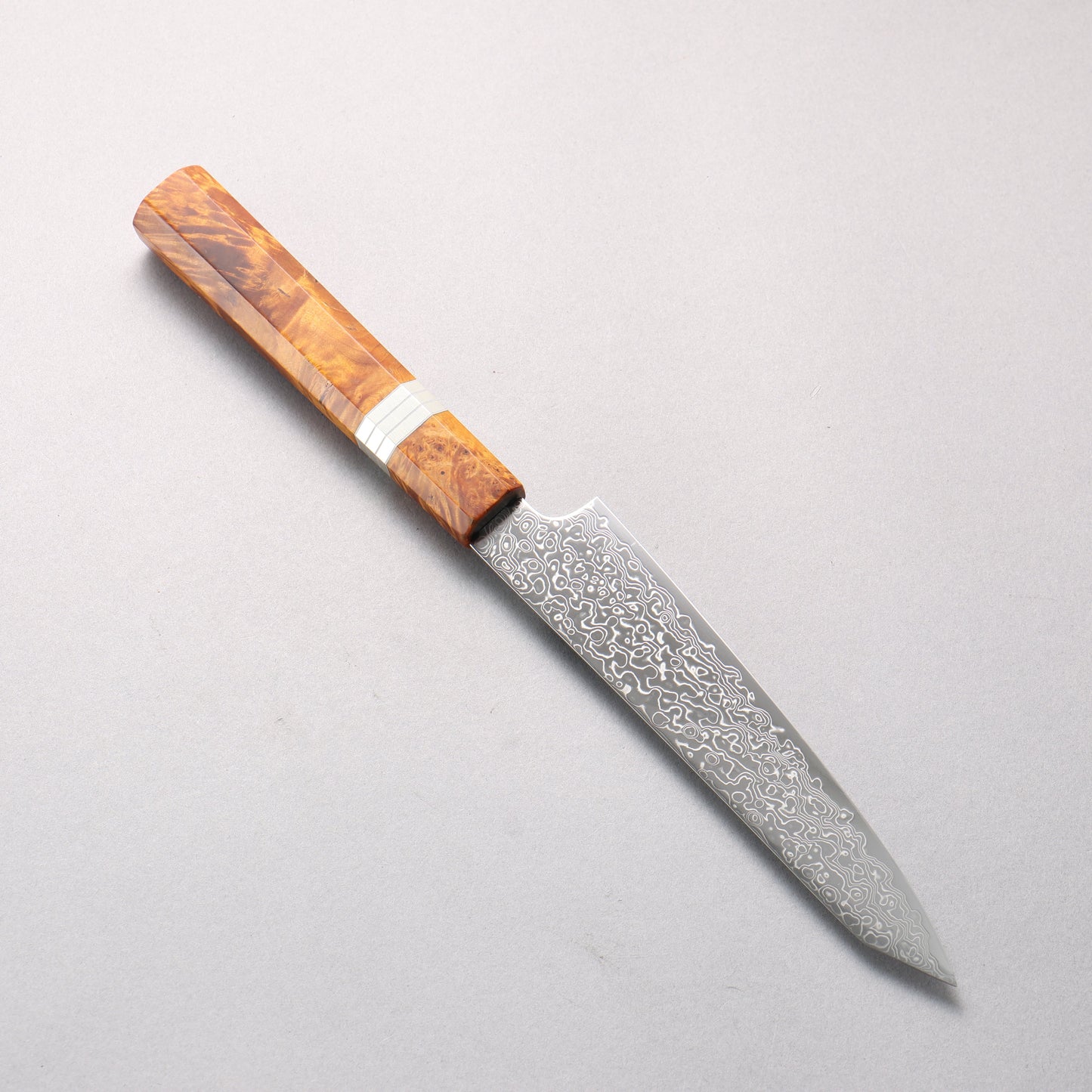 寛丈 SG2 ダマスカス 磨き仕上げ 切付ペティナイフ 150mm 茶スタビライズドウッド (銀リング)柄 - 清助刃物