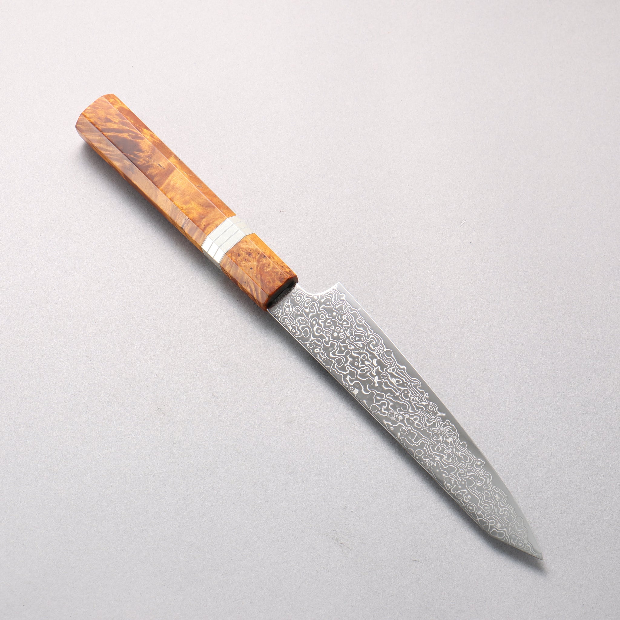 寛丈 SG2 ダマスカス 磨き仕上げ 切付ペティナイフ 150mm 茶スタビライズドウッド (銀リング)柄 - 清助刃物