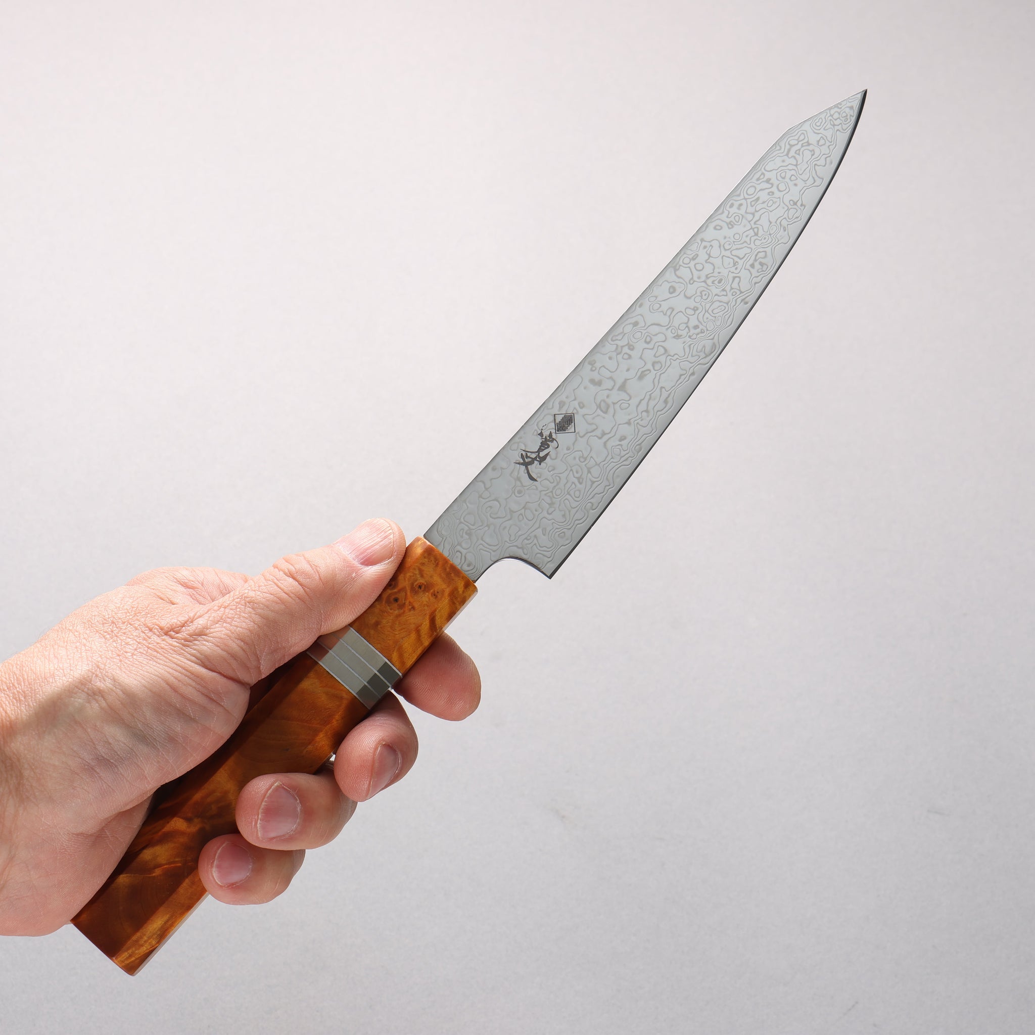 寛丈 SG2 ダマスカス 磨き仕上げ 切付ペティナイフ 150mm 茶スタビライズドウッド (銀リング)柄 - 清助刃物